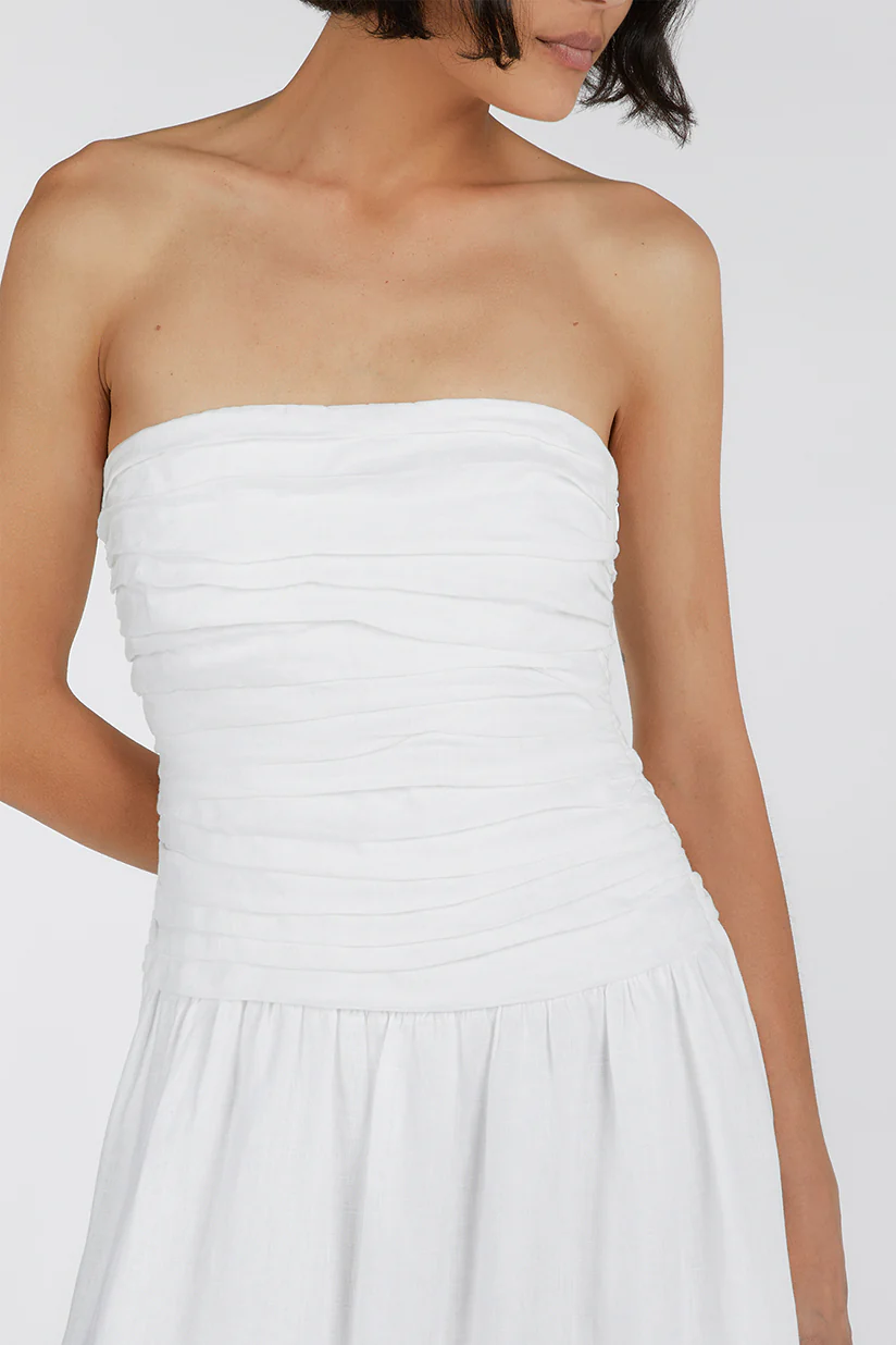 CATANIA WHITE LINEN STRAPLESS DRESS - Yukikoi