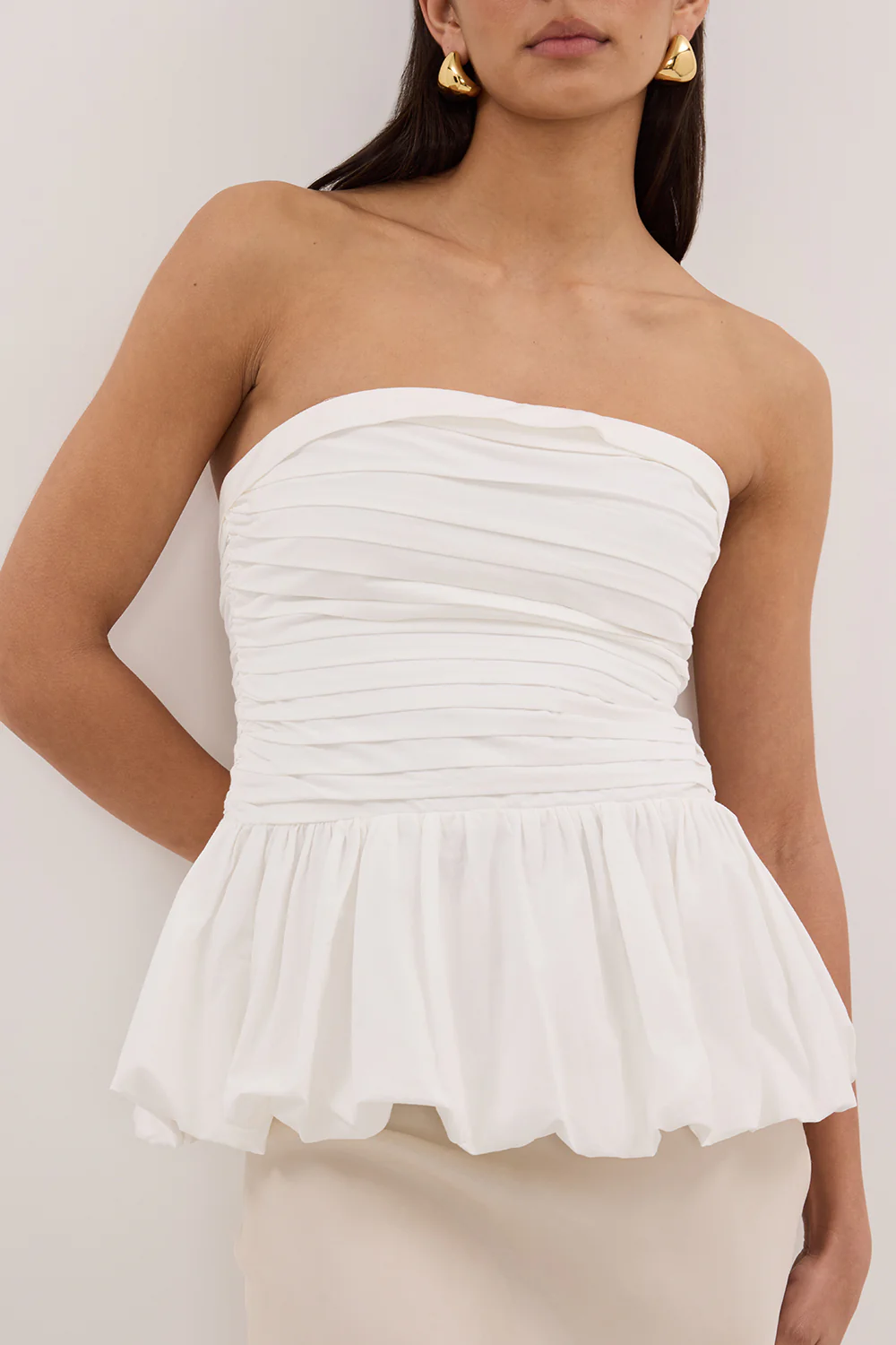 PEGGY WHITE COTTON STRAPLESS TOP - Yukikoi