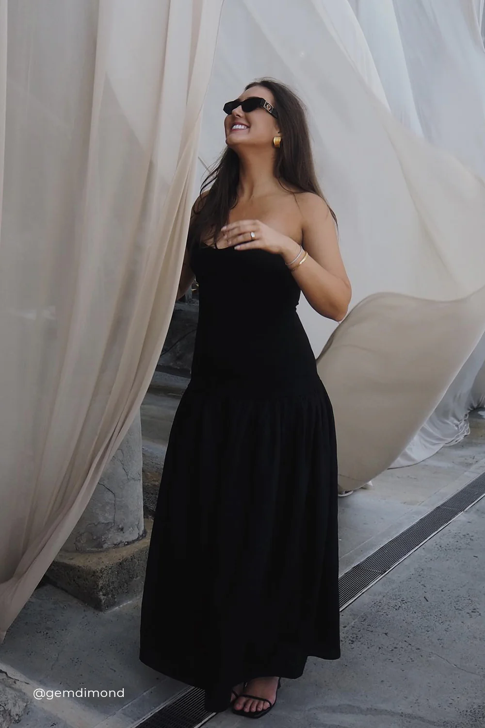 ELLISON BLACK STRAPLESS MIDI DRESS - Yukikoi