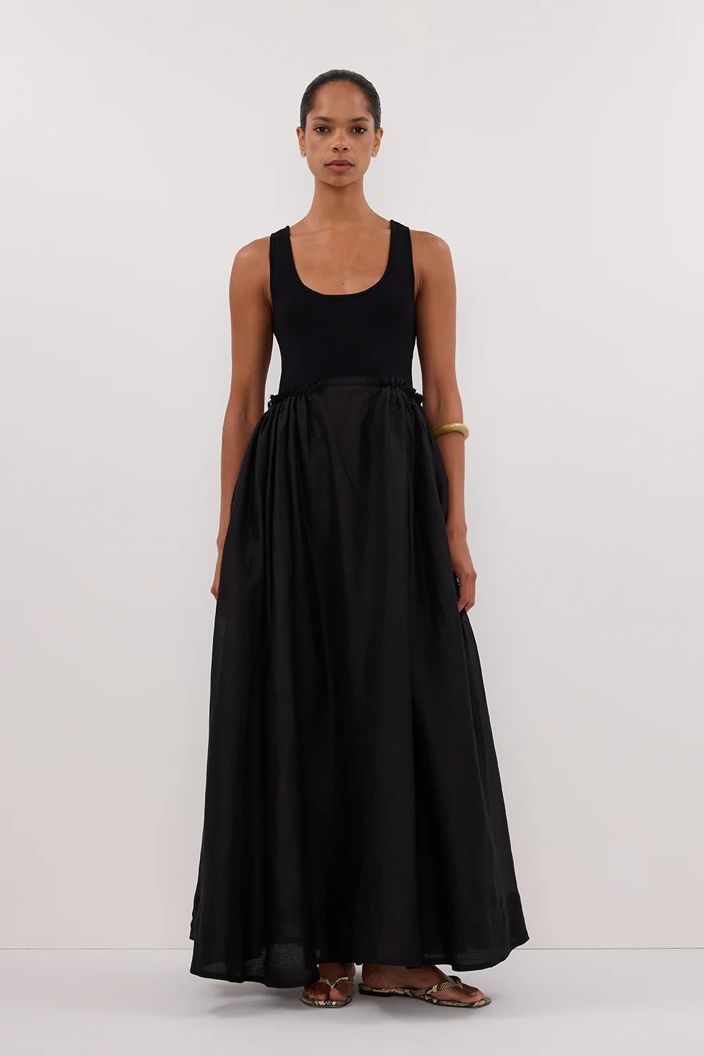 APRIL BLACK HYBRID KNIT MIDI DRESS - Yukikoi