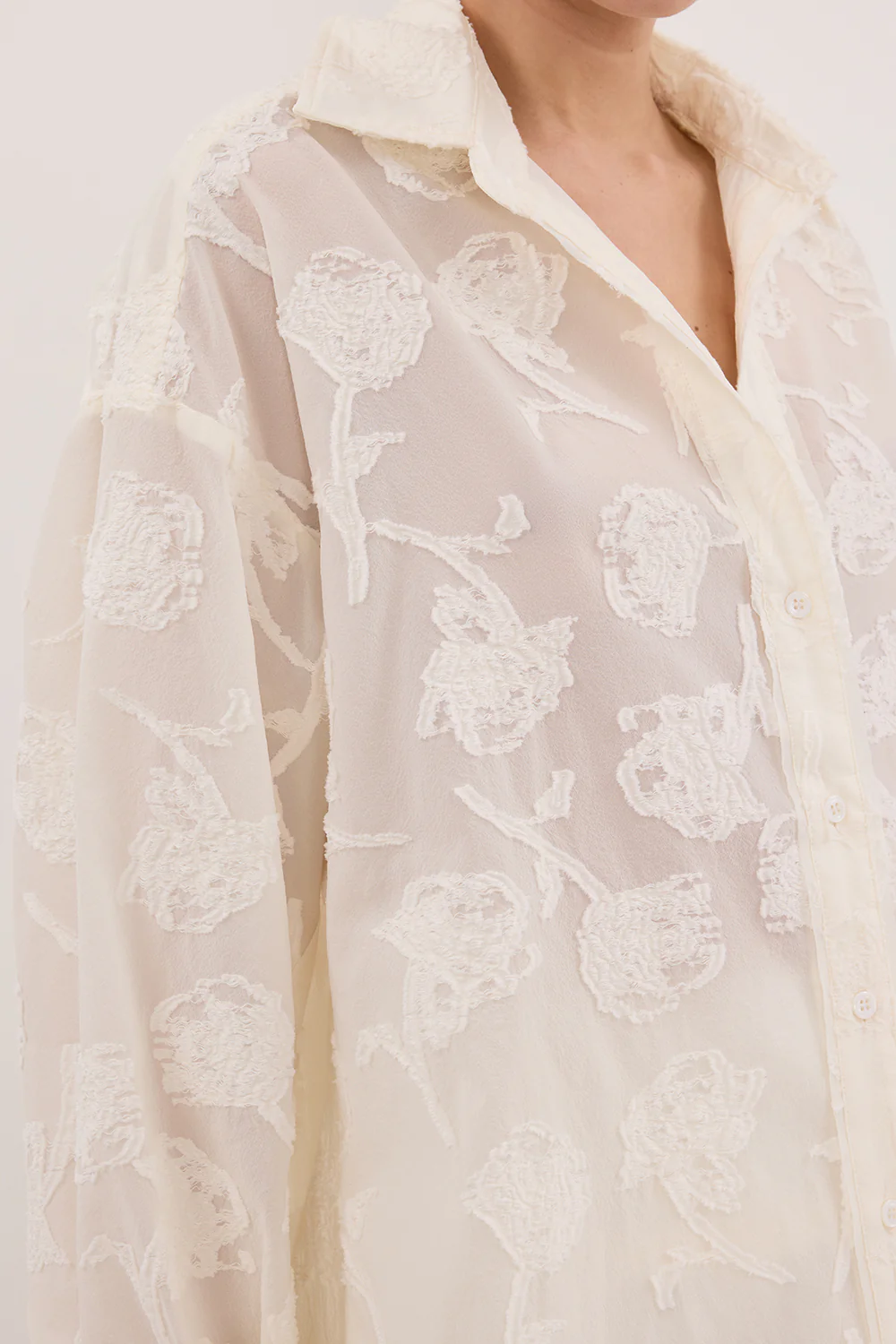 AZALEA OFF WHITE JACQUARD LONG SLEEVE SHIRT - Yukikoi