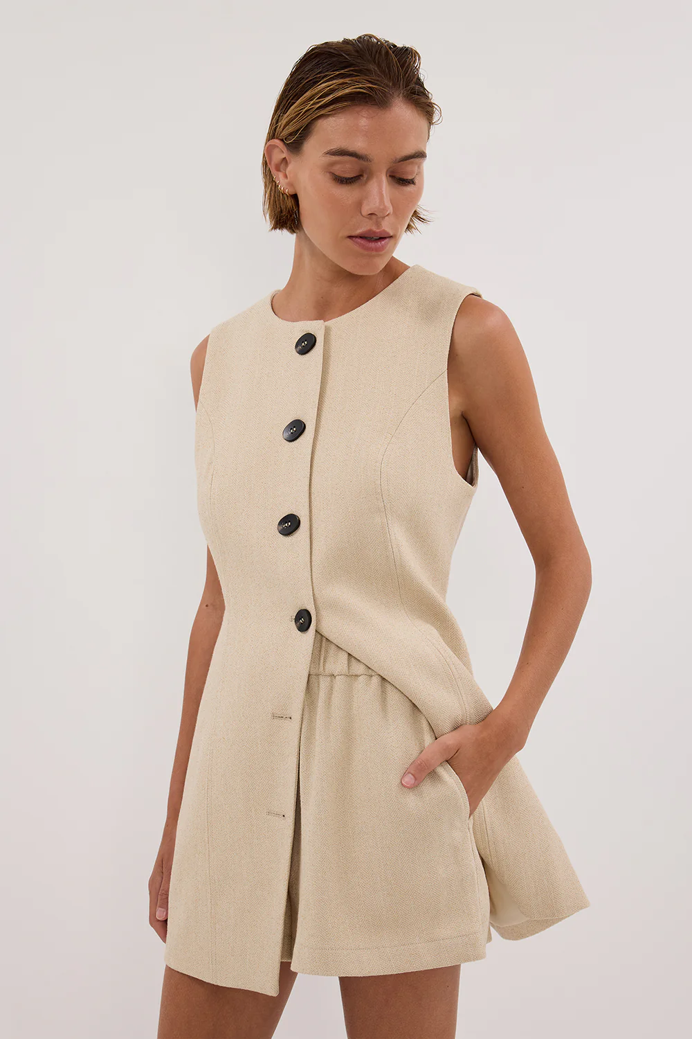 FRANKIE OAT TWEED ELASTIC SHORT - Yukikoi