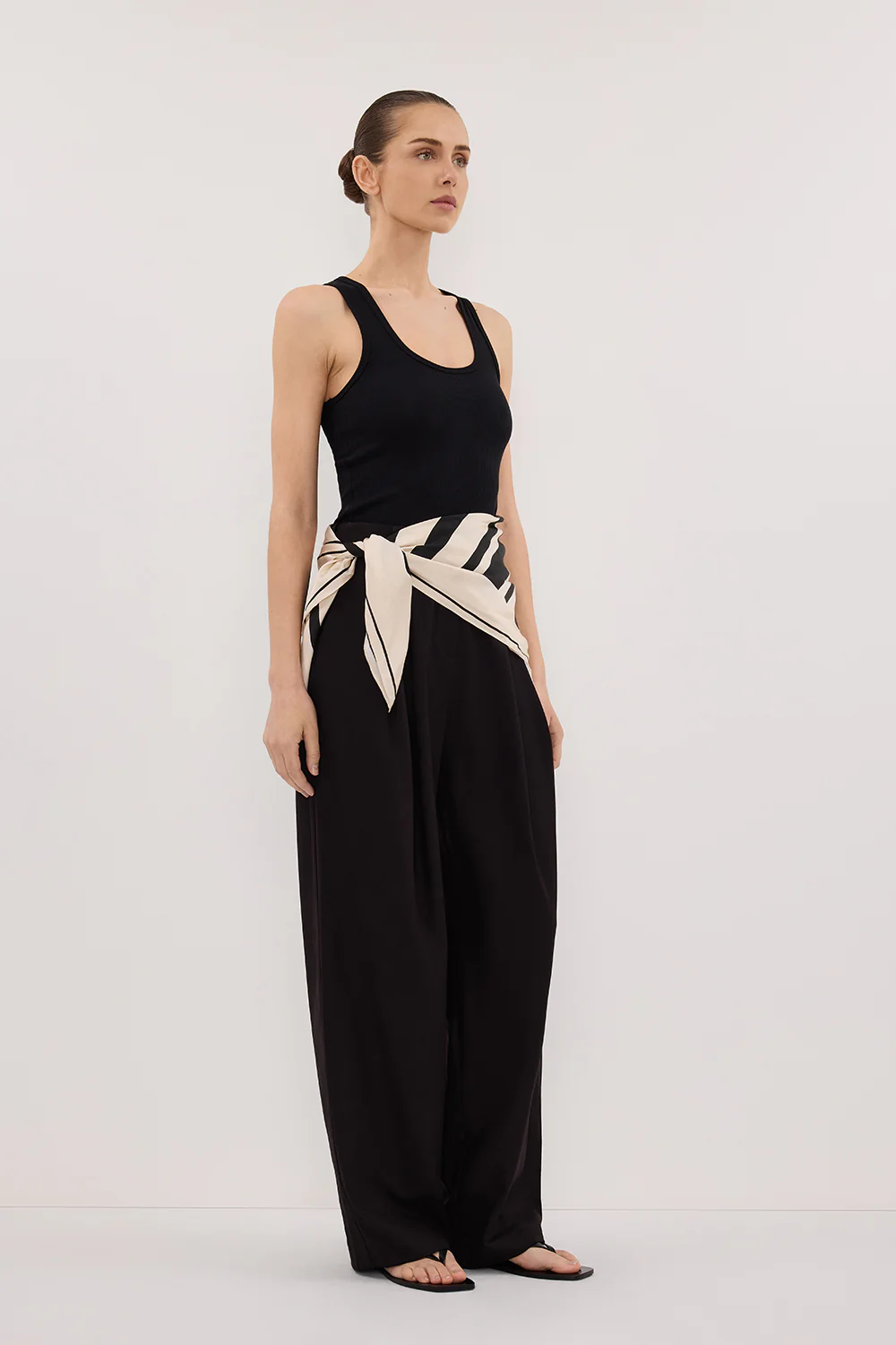 RAE BLACK STRIPE SILK SCARF TOP - Yukikoi