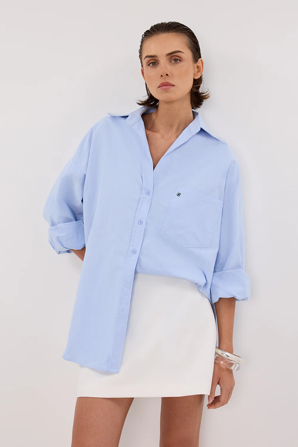 RHEA BLUE OVERSIZED COTTON SHIRT - Yukikoi
