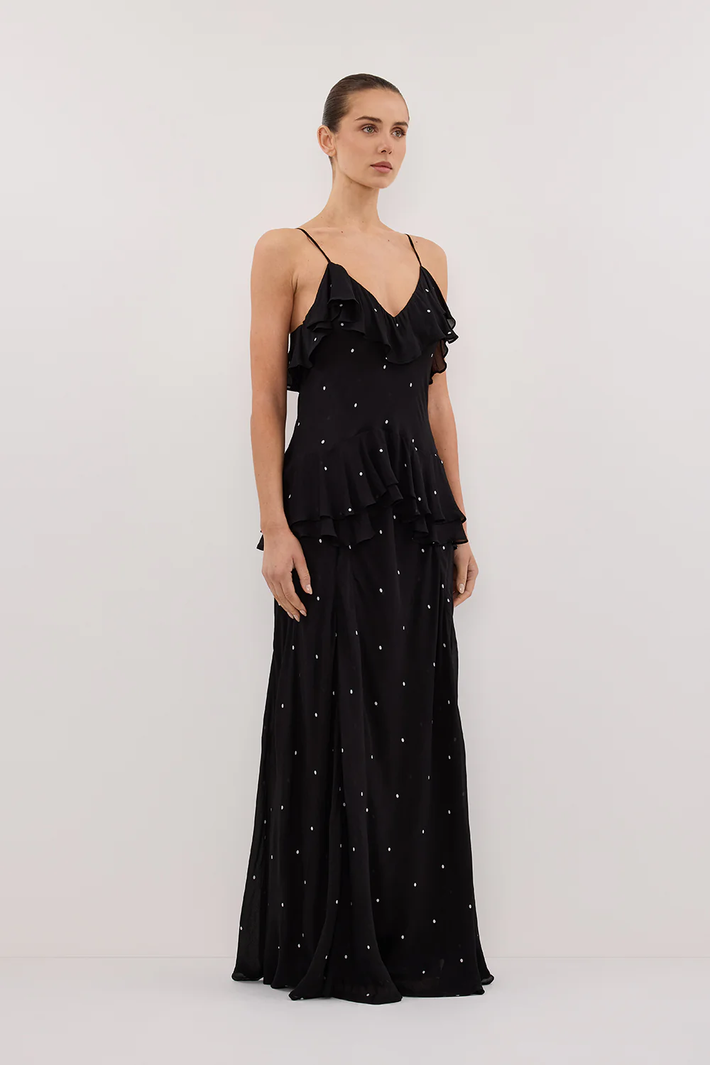 MELROSE BLACK SPOT MAXI DRESS - Yukikoi