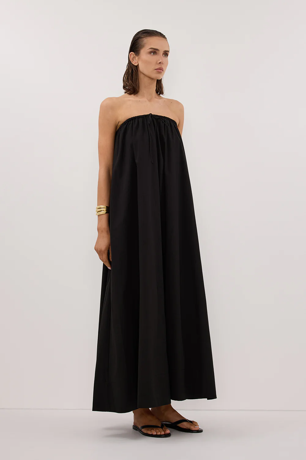 SOMMER BLACK STRAPLESS POPLIN MIDI DRESS - Yukikoi