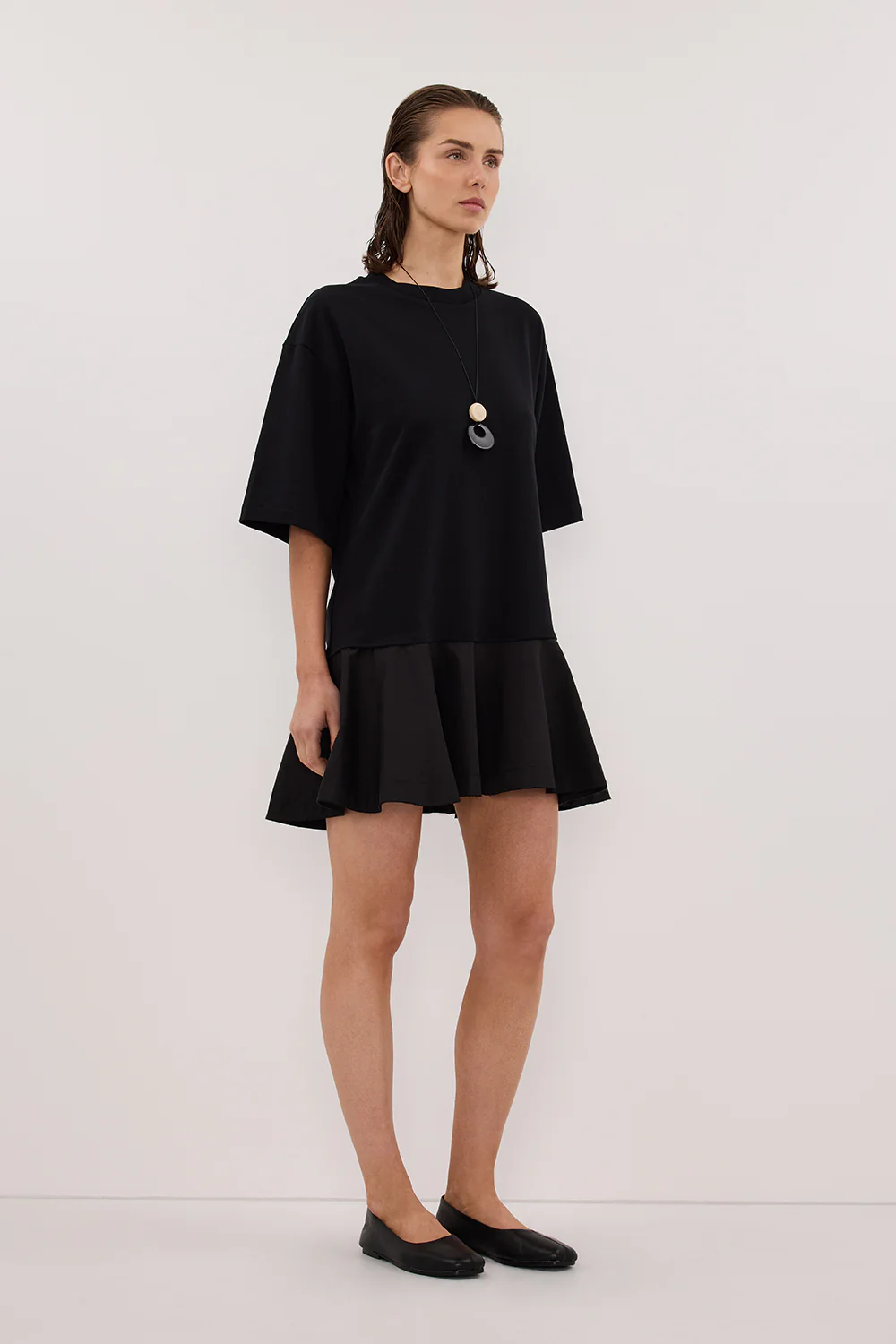 NOAH BLACK SHORT SLEEVE RUFFLE MINI DRESS - Yukikoi