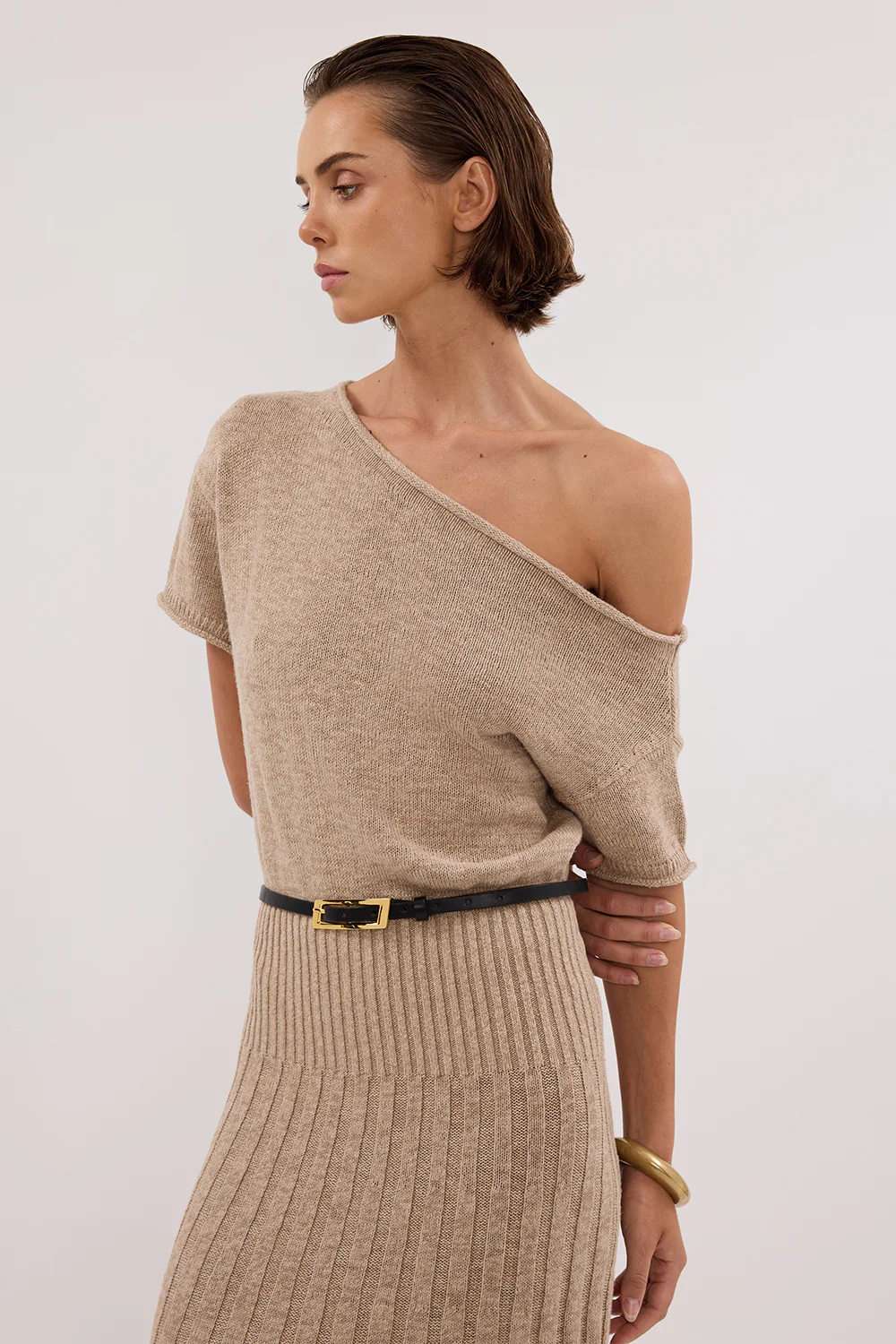 RICK NATURAL ASYM KNIT MIDI DRESS - Yukikoi