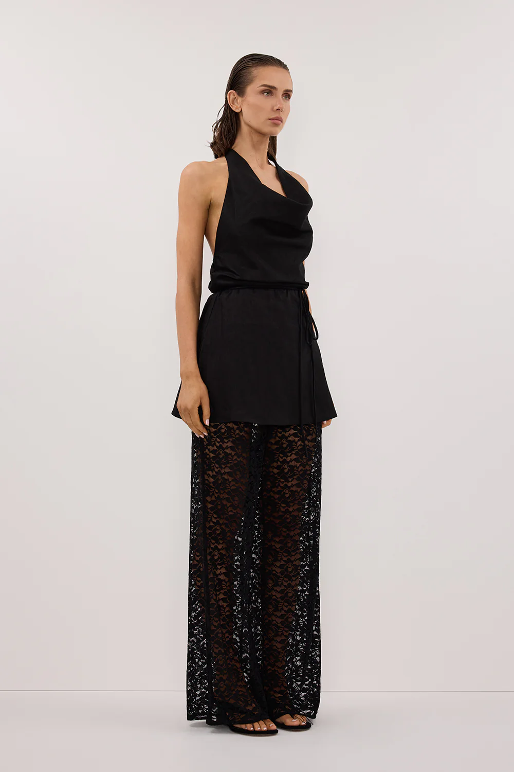 HAYLEE BLACK SLEEVELESS LINEN COWL TOP - Yukikoi