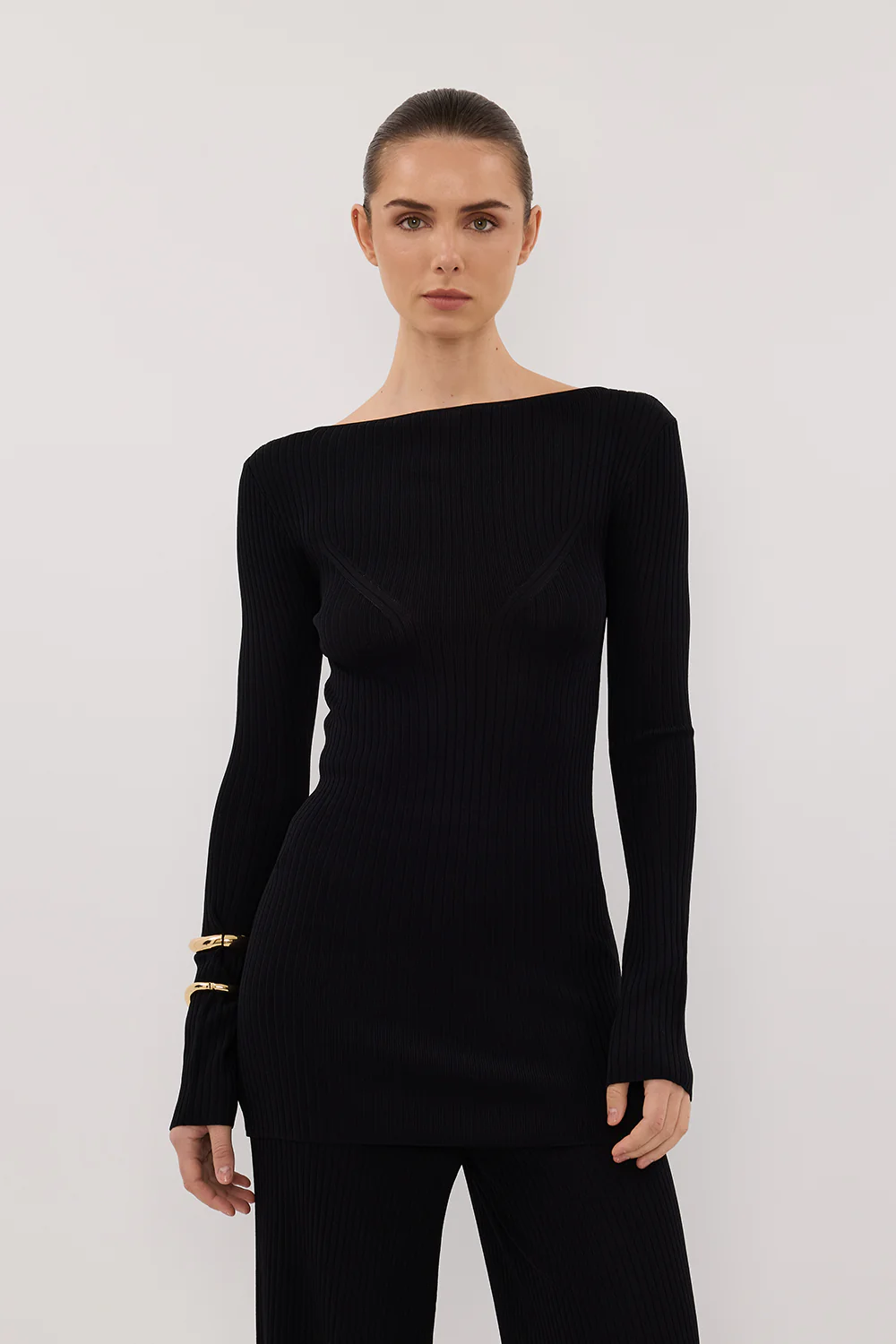 JOY BLACK LONGLINE KNIT TOP - Yukikoi