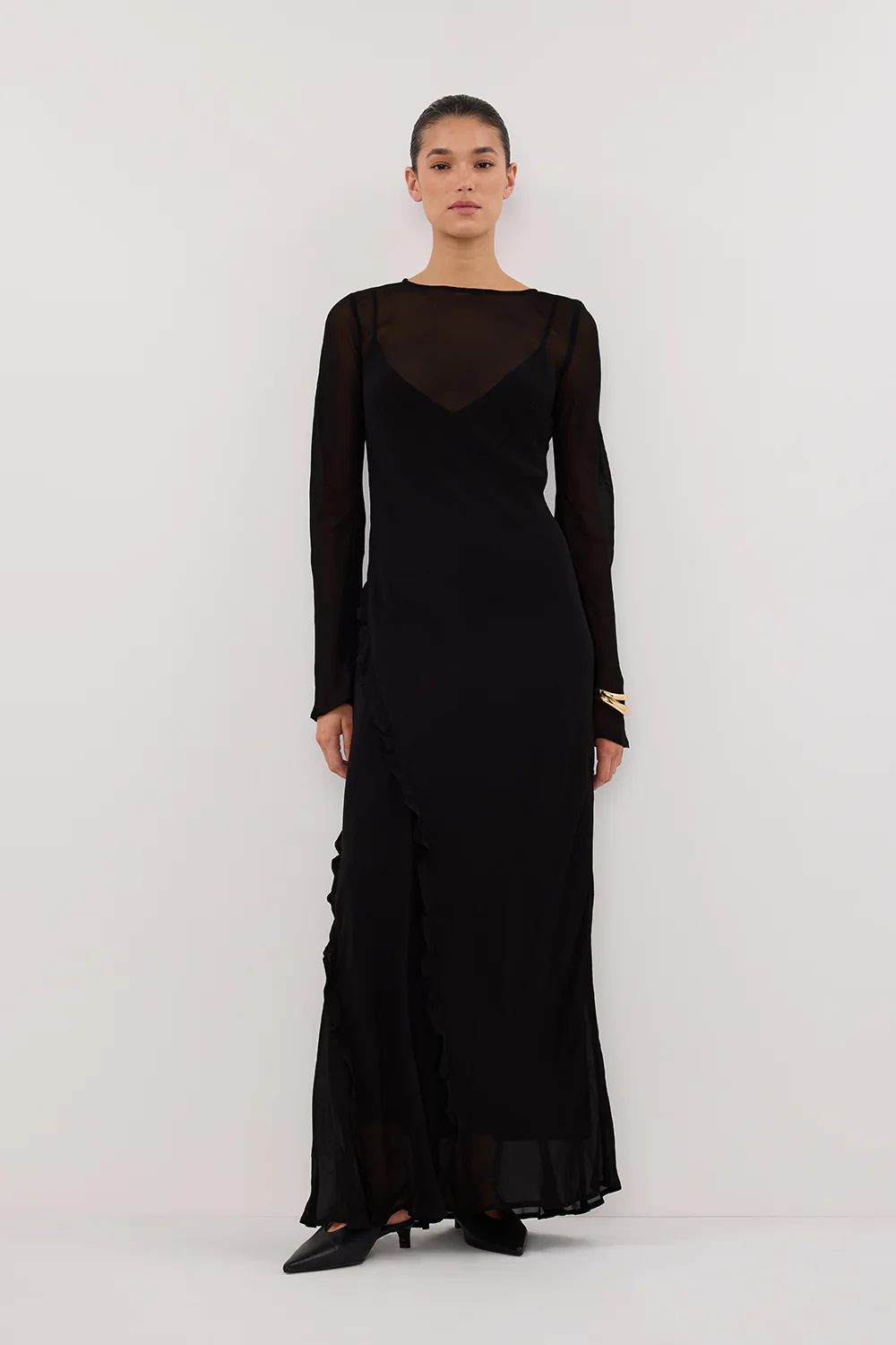 MARISSA BLACK LONG SLEEVE MAXI DRESS - Yukikoi
