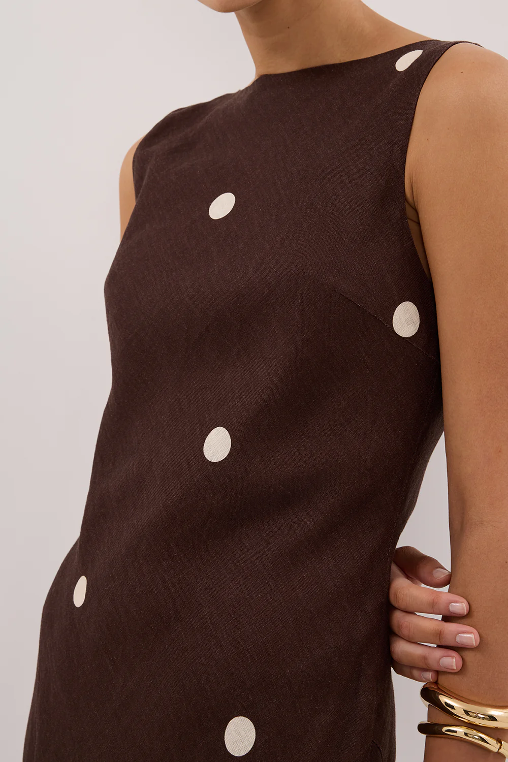 BEVERLY BITTER CHOC SPOT LINEN MIDI DRESS - Yukikoi