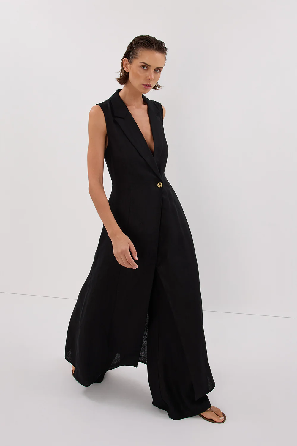 CORA BLACK LINEN MIDI DRESS - Yukikoi