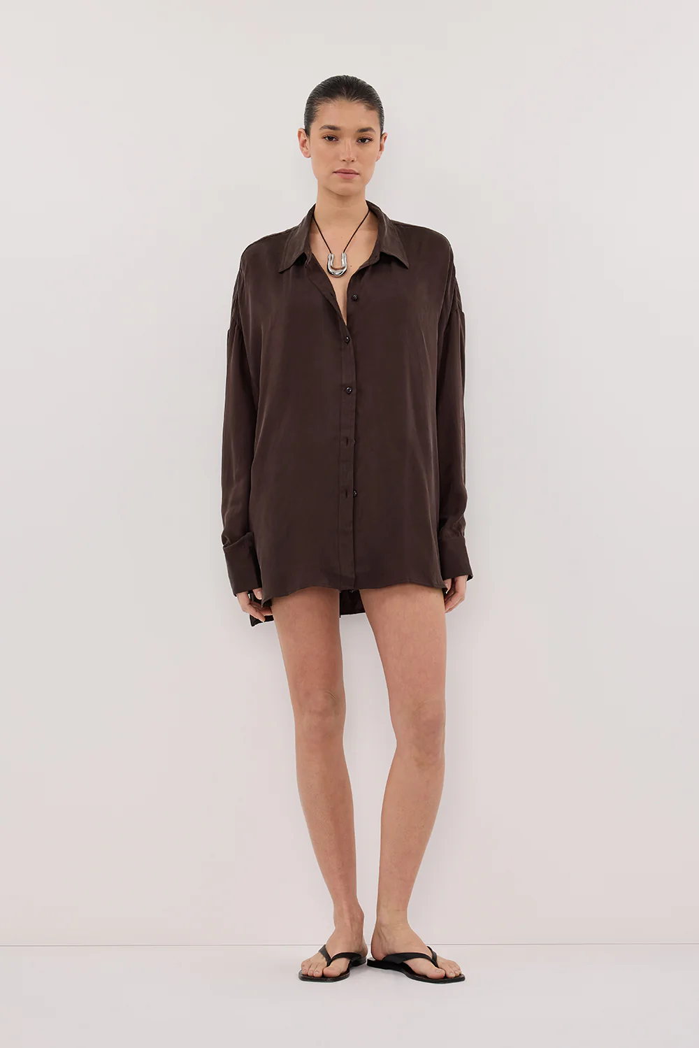 PERCY CHOC SILK LONG SLEEVE SHIRT - Yukikoi
