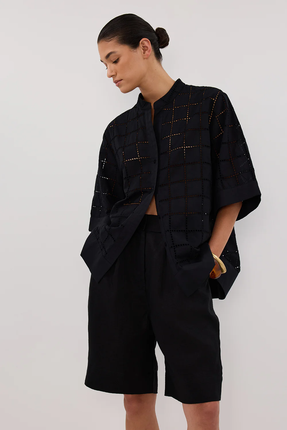 OWEN BLACK SLEEVED BRODERIE SHIRT - Yukikoi