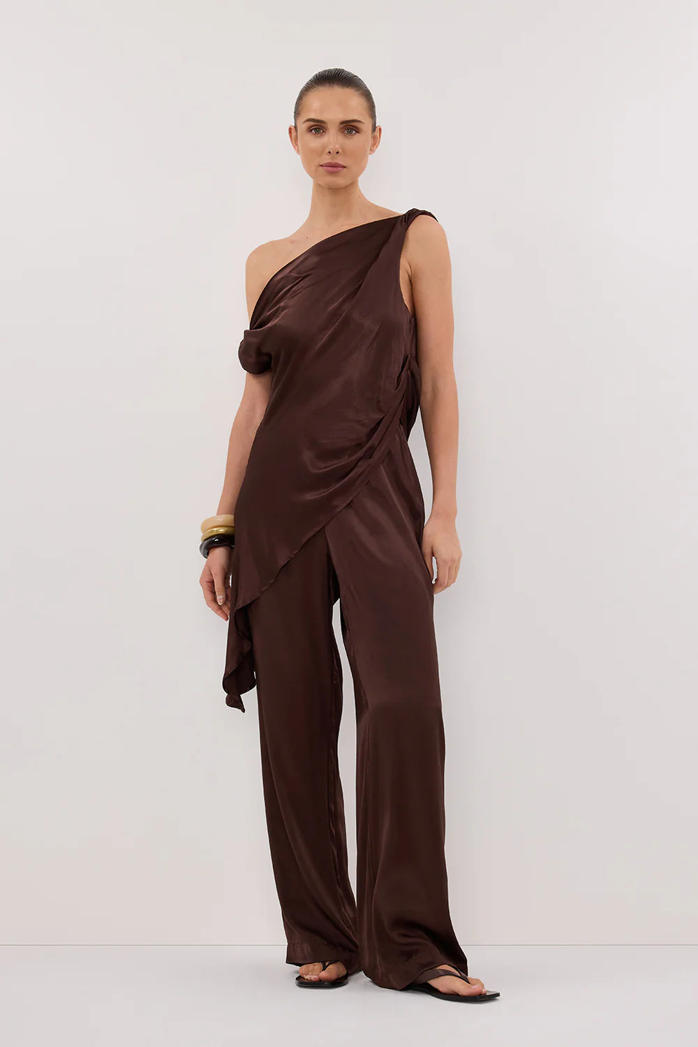 EVE BITTER CHOC ASYM SATIN TOP - Yukikoi