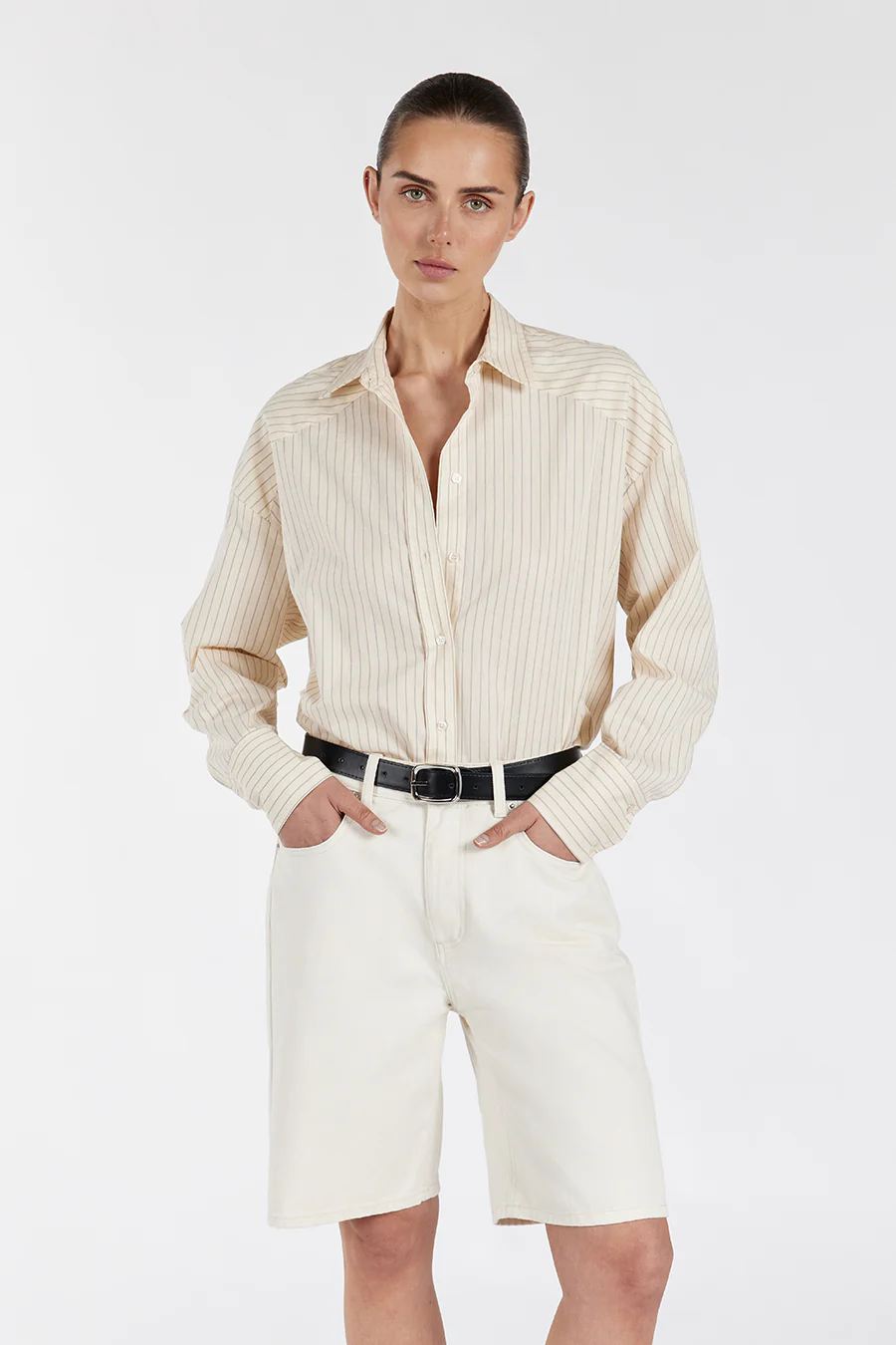 RILEY CREAM COTTON STRIPE SHIRT - Yukikoi