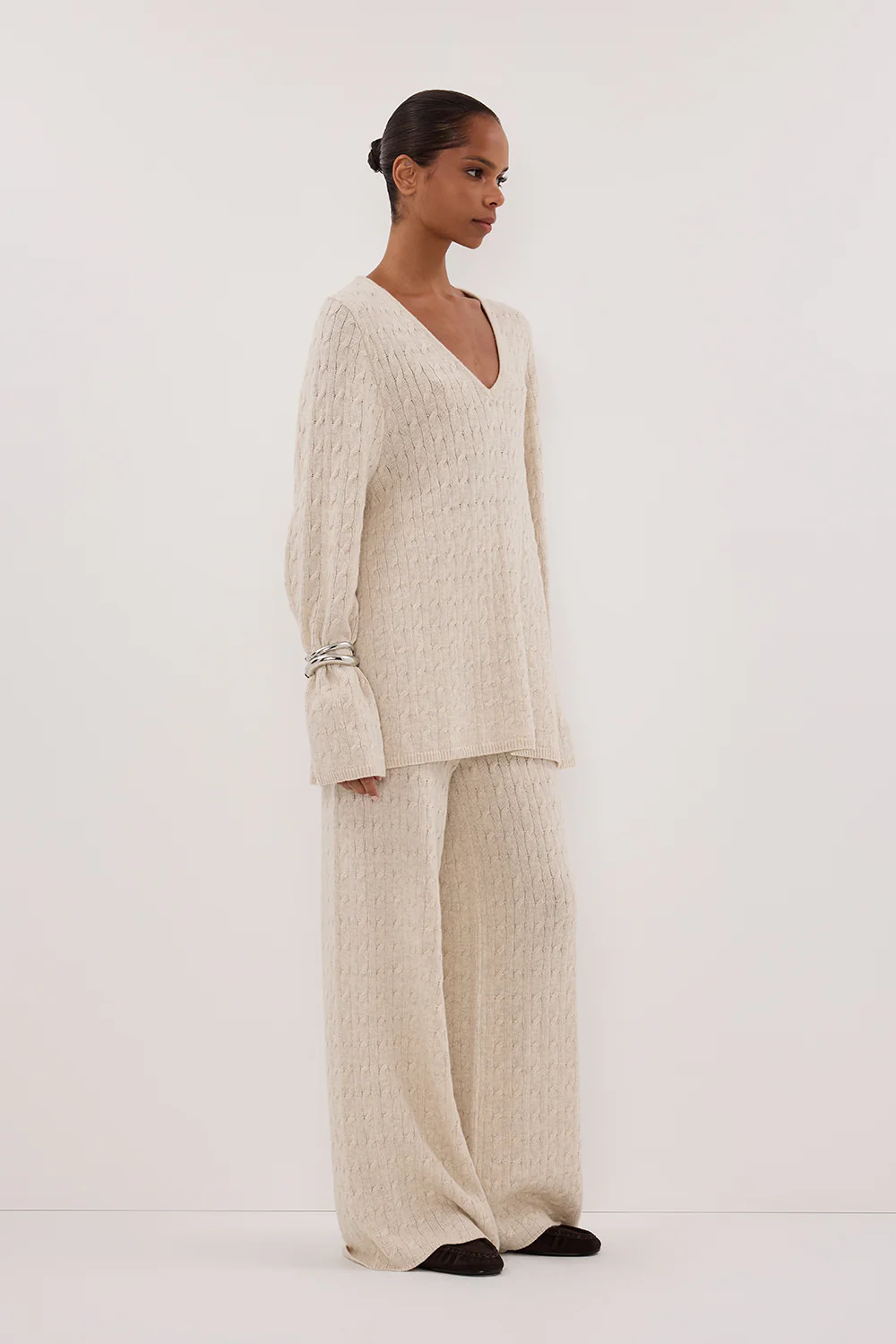 MAREN CHALK CABLE KNIT PANT - Yukikoi