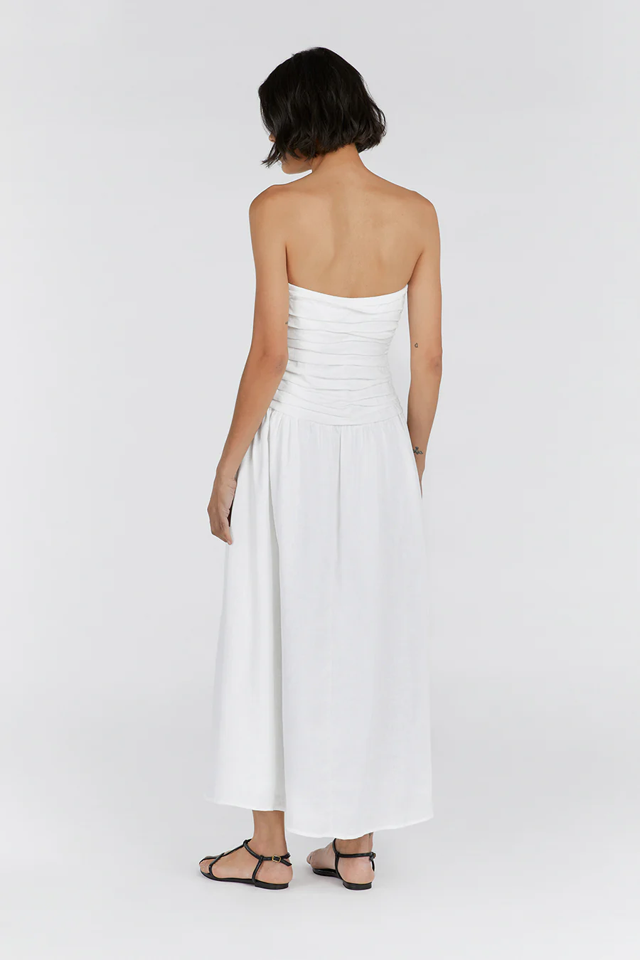 CATANIA WHITE LINEN STRAPLESS DRESS - Yukikoi
