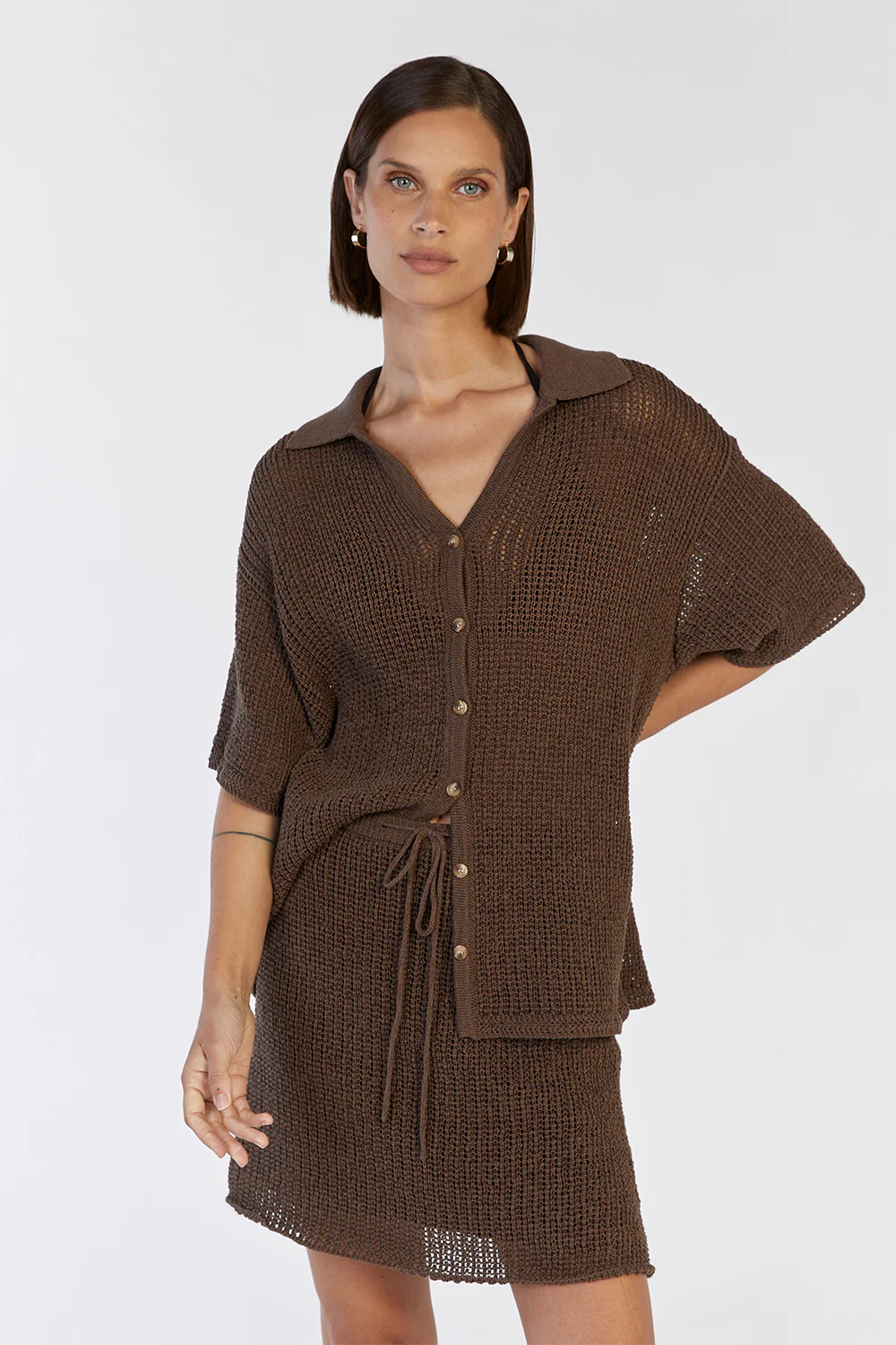 MARGOT CHOC KNIT CROCHET MINI SKIRT - Yukikoi