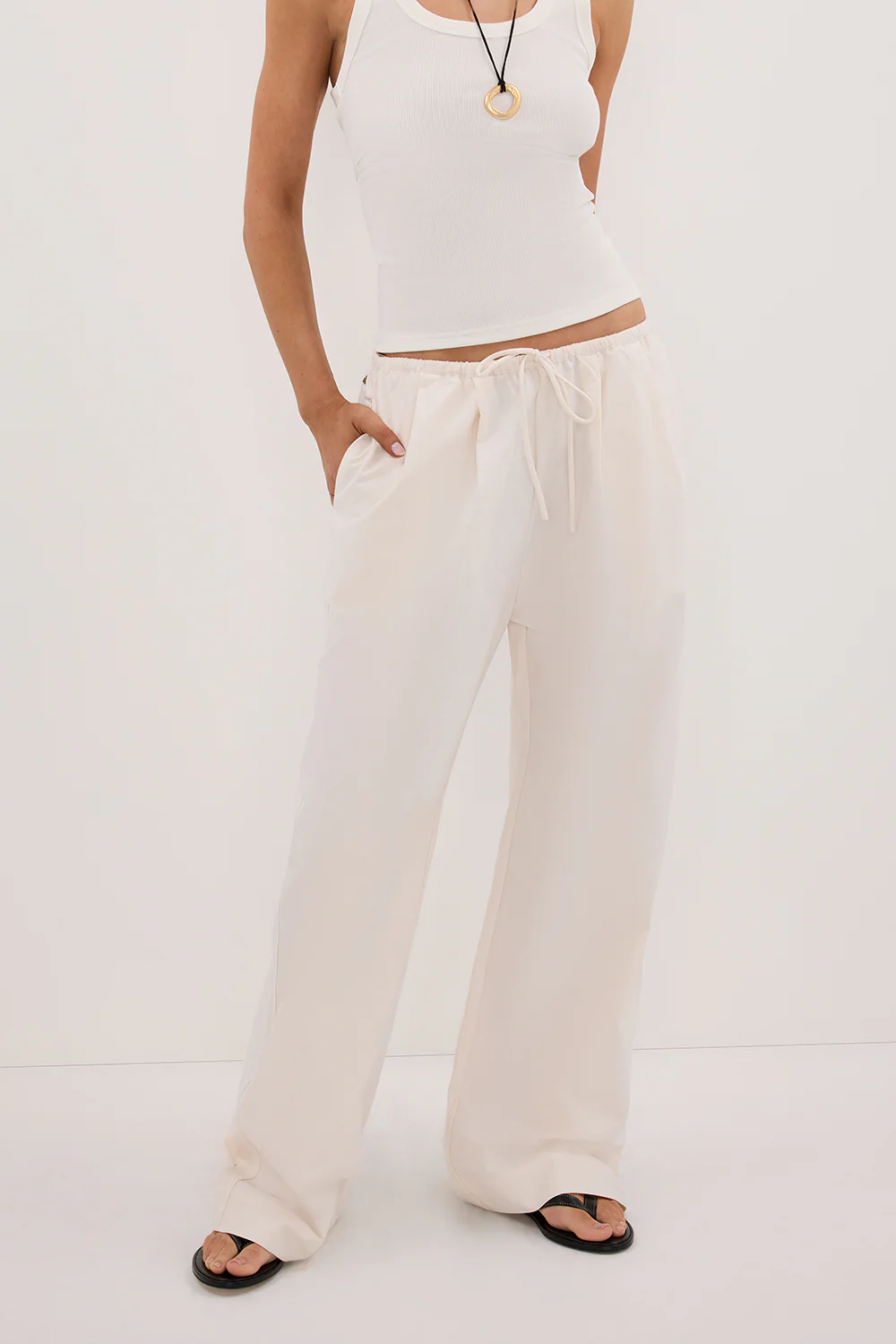 RHEA CREAM COTTON DRAWSTRING PANT - Yukikoi