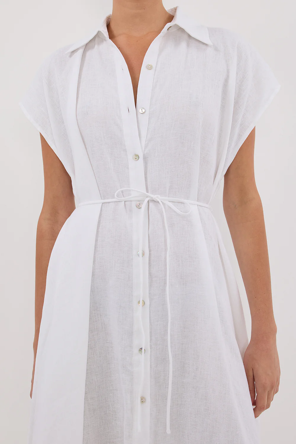 LANA WHITE LINEN MIDI SHIRT DRESS - Yukikoi