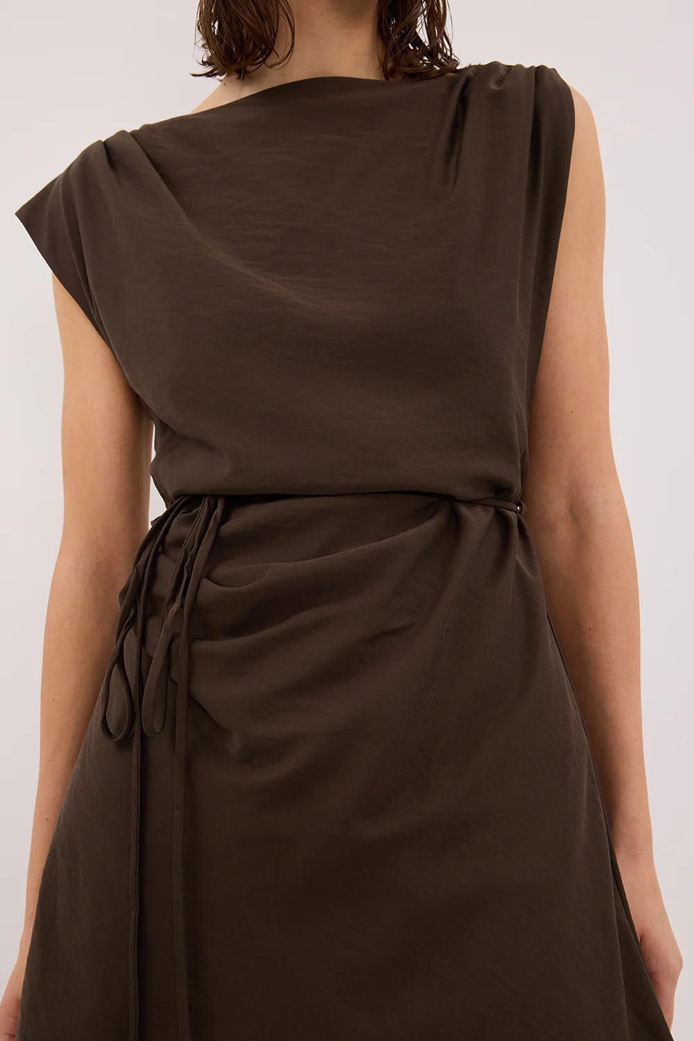MARMO CHOCOLATE DRAPED MINI DRESS - Yukikoi
