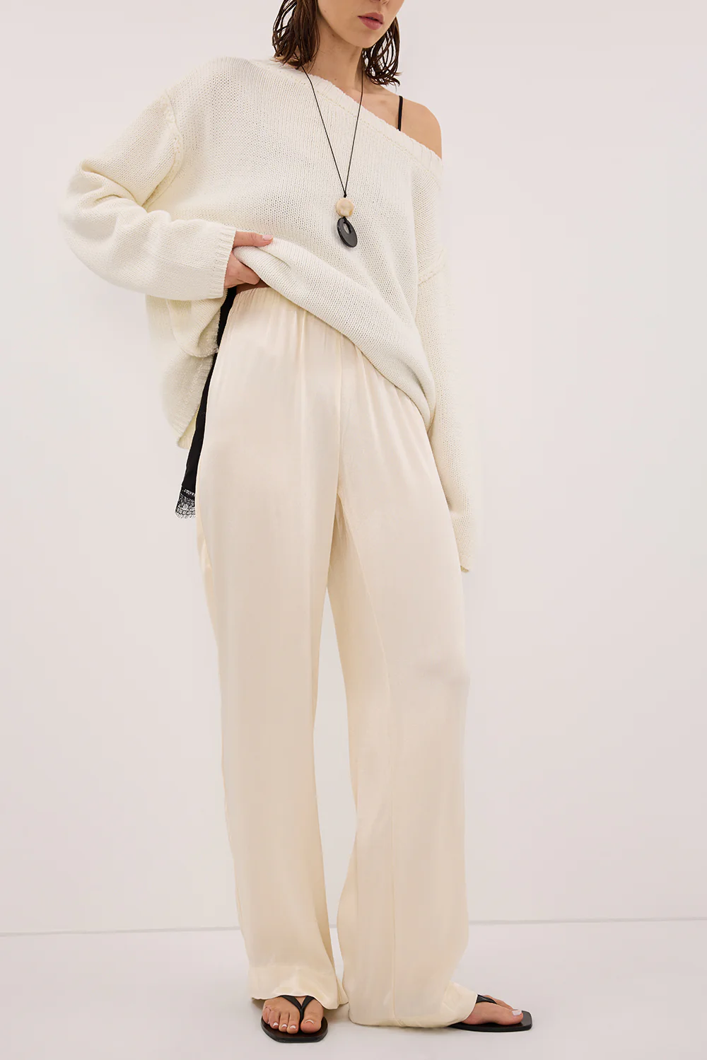 MONICA CREAM SATIN PANT - Yukikoi