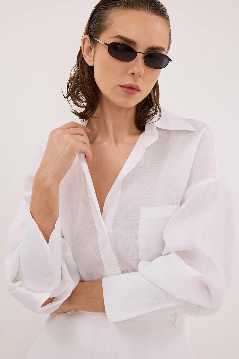 ELLIS WHITE LONG SLEEVE LINEN SHIRT - Yukikoi