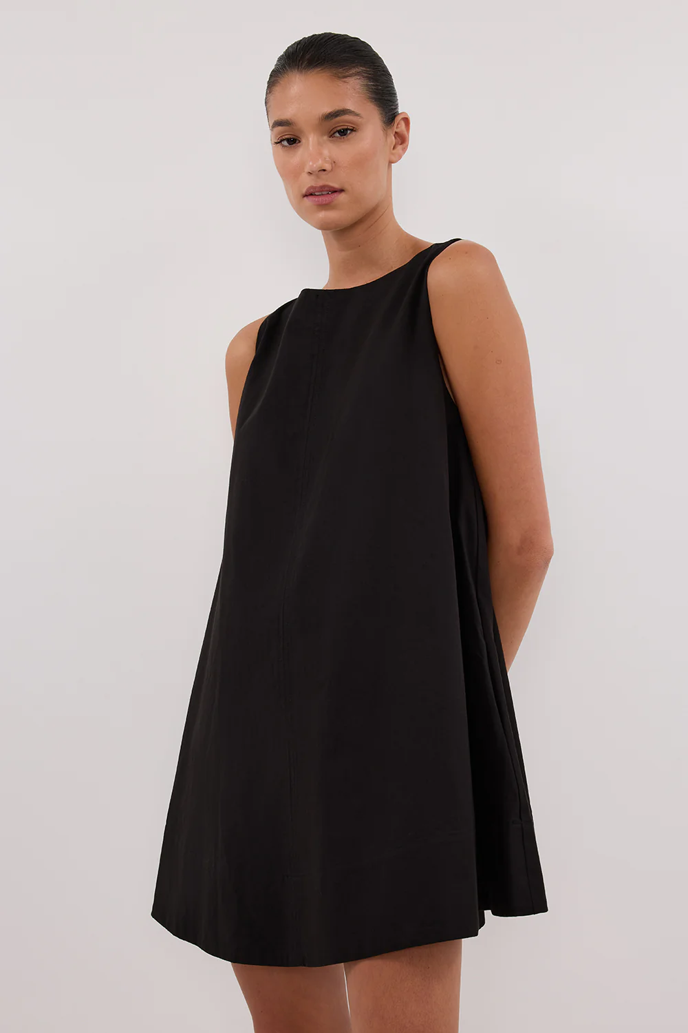 MAISIE BLACK POPLIN MINI DRESS - Yukikoi