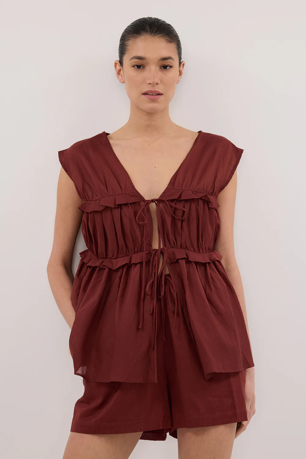 QUINN SAHARA LINEN RUFFLE TOP - Yukikoi