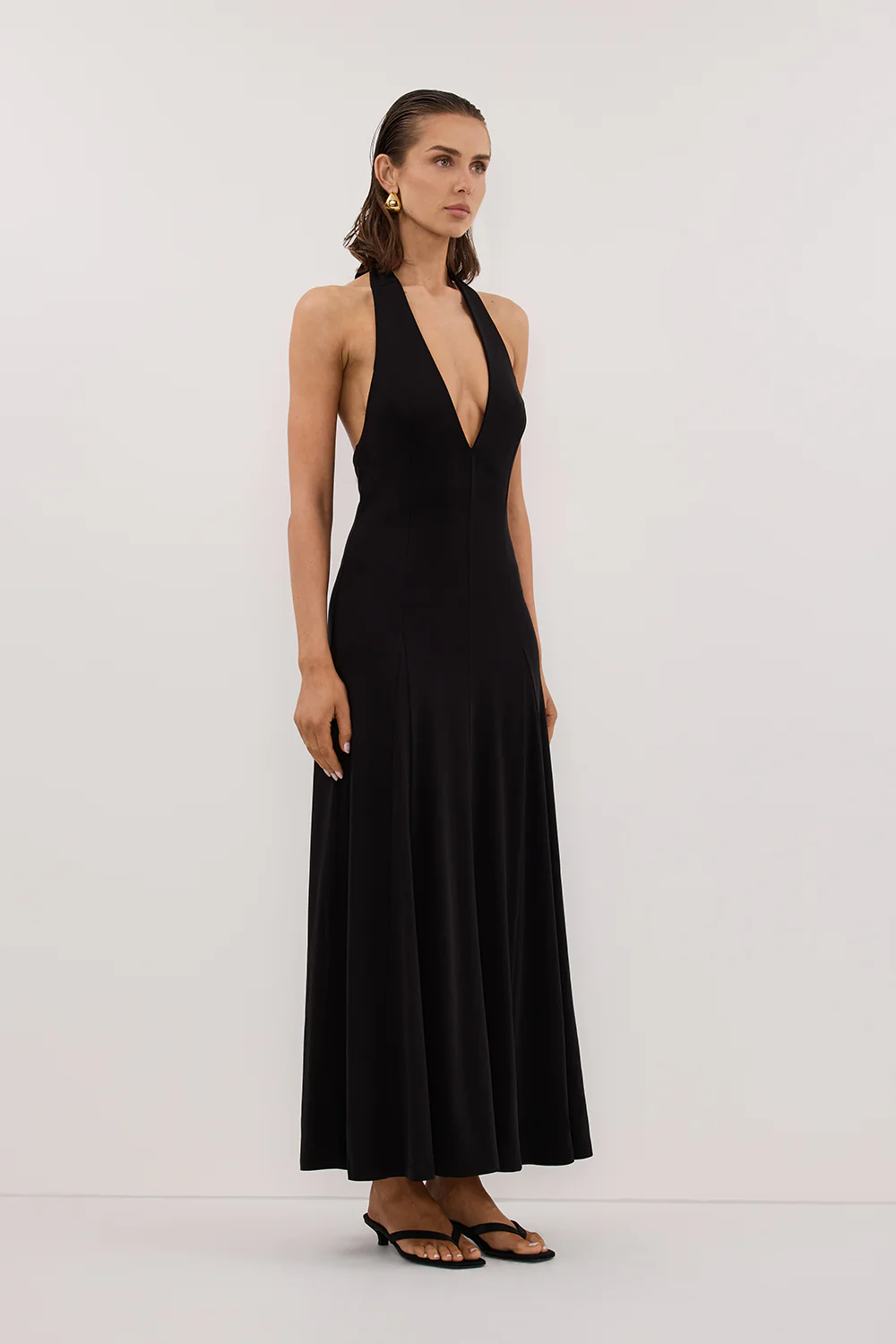 LYNN BLACK HALTER MIDI DRESS - Yukikoi