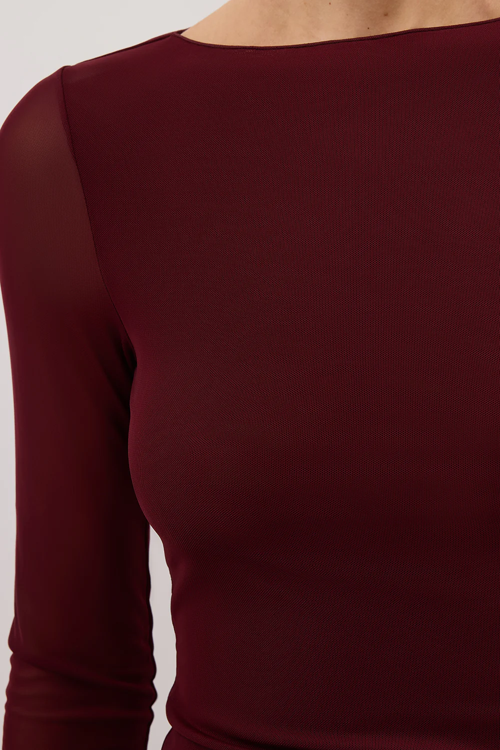 NYRA WINE LONG SLEEVE MESH TOP - Yukikoi