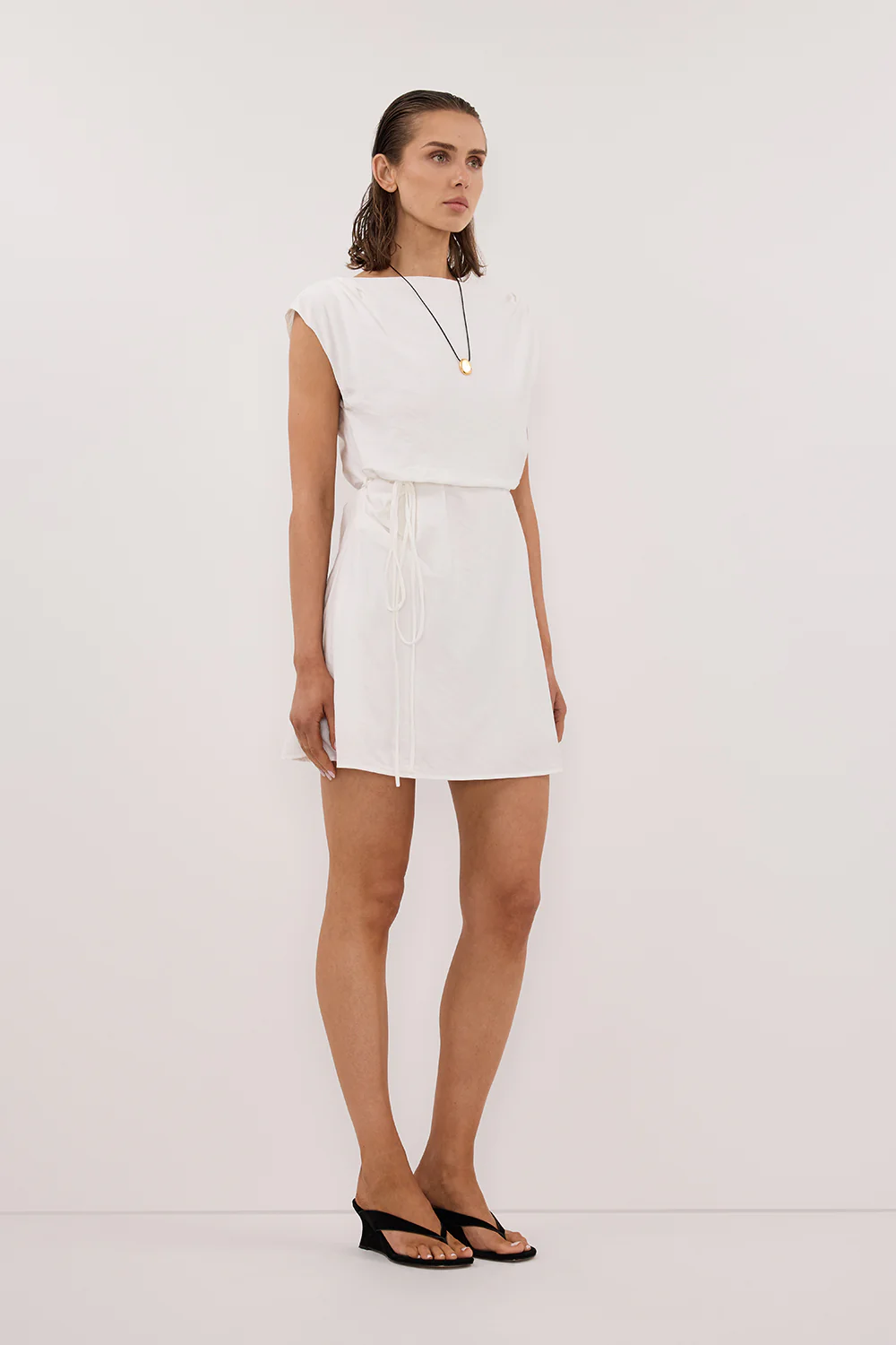 MARMO WHITE DRAPED MINI DRESS - Yukikoi