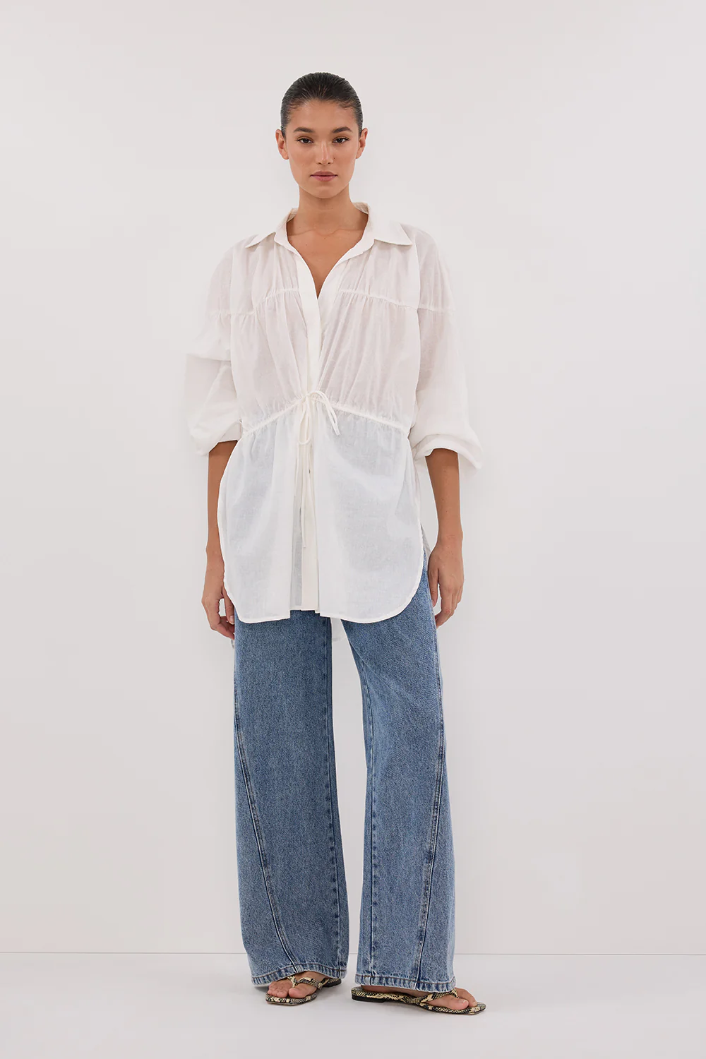 FLOYCE WHITE LINEN LONG SLEEVE TOP - Yukikoi