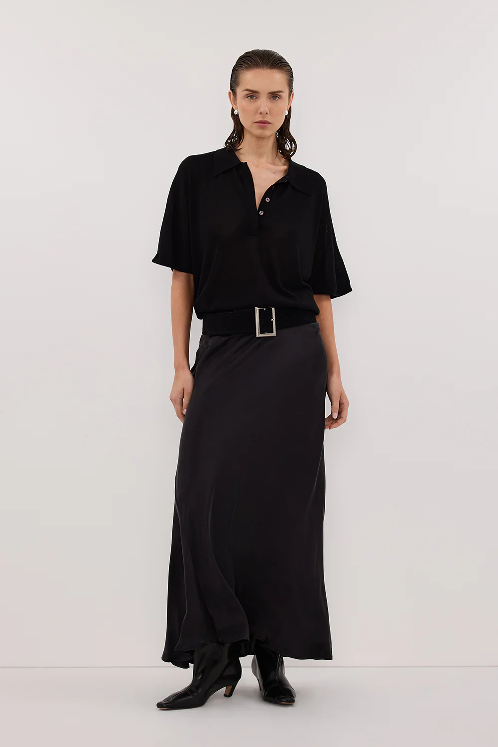 ELI BLACK POLO KNIT TOP - Yukikoi