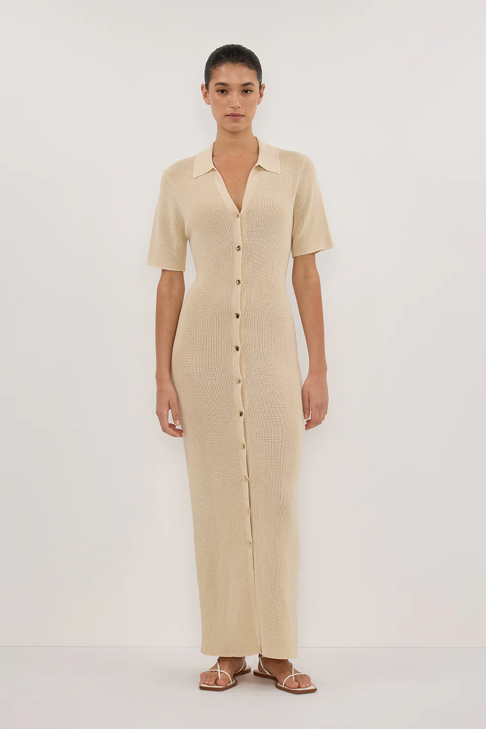 LIAM NATURAL KNIT POLO MAXI DRESS - Yukikoi