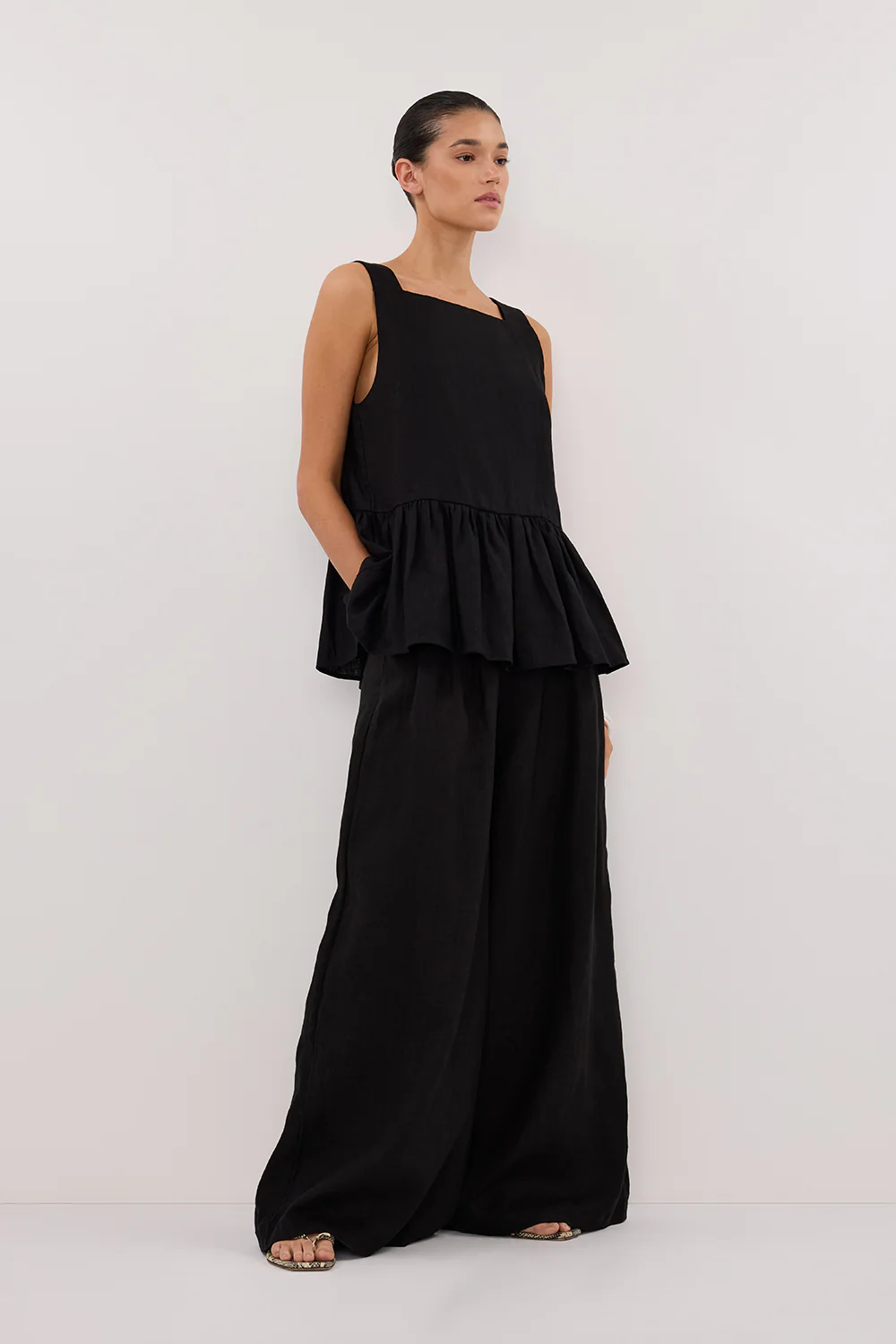 CODY BLACK WIDE LINEN PANT - Yukikoi