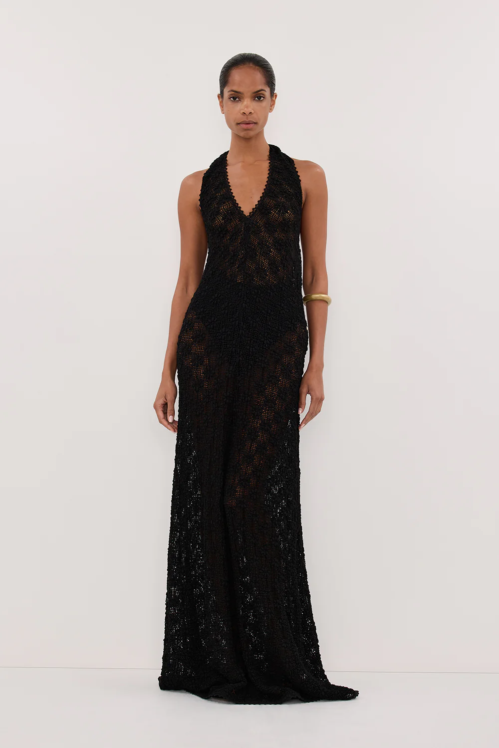 AGNES BLACK CROCHET HALTER MIDI DRESS - Yukikoi