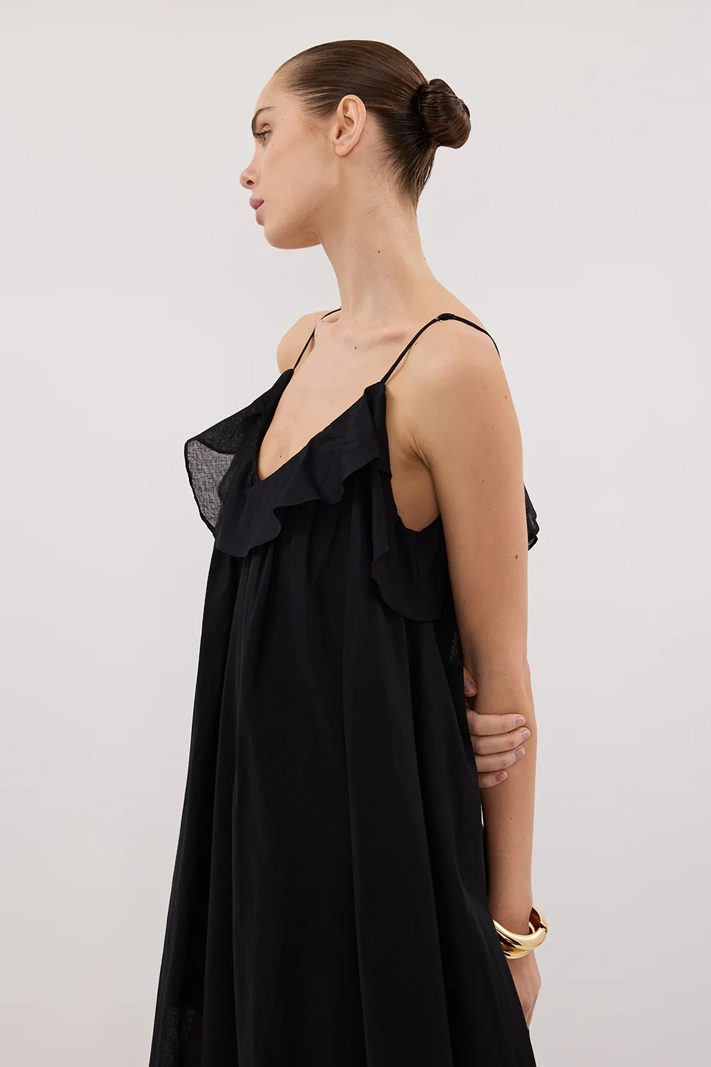 CAPRI BLACK LINEN BLEND MAXI DRESS - Yukikoi