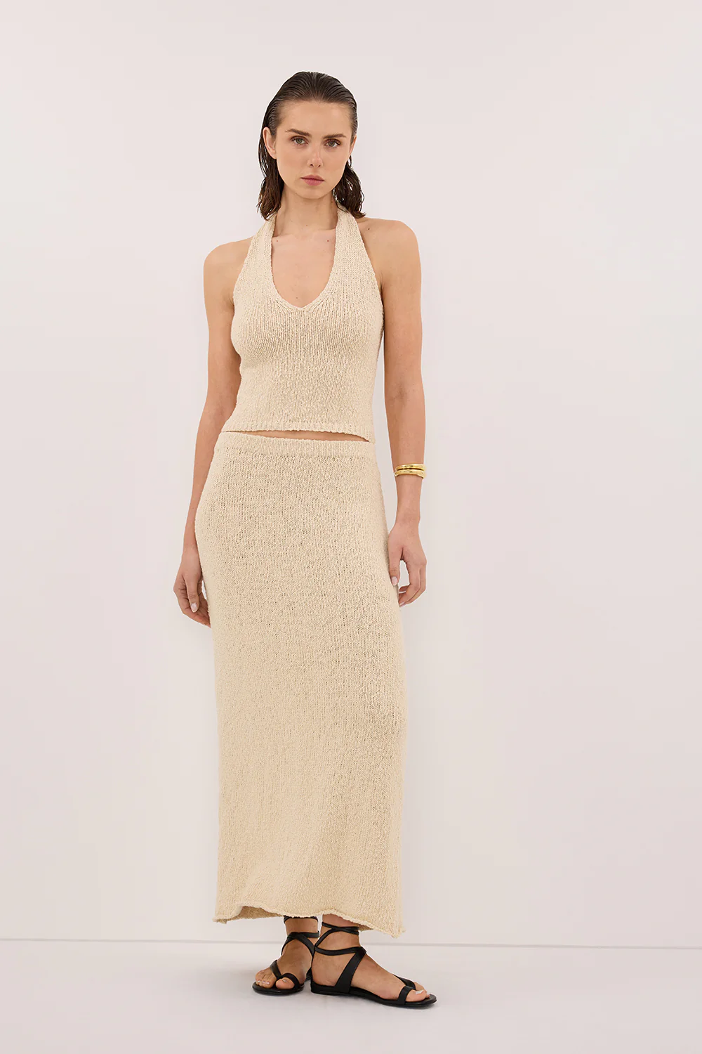 DINA NATURAL SLEEVELESS HALTER KNIT TOP - Yukikoi