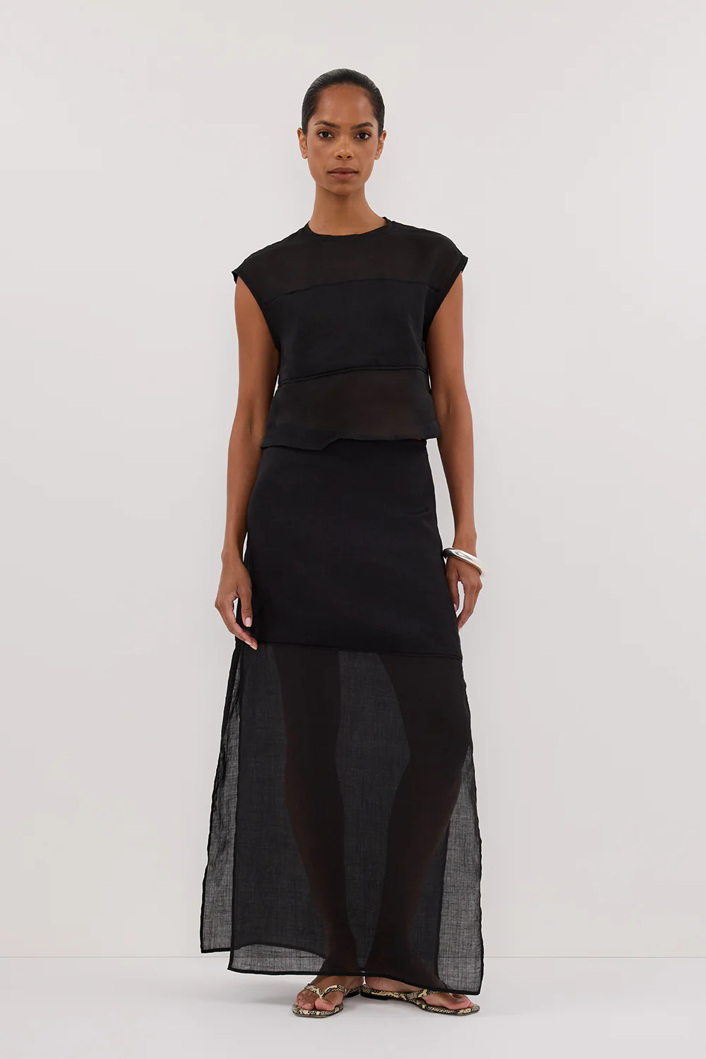 KAI BLACK RAMIE PANELLED TOP - Yukikoi