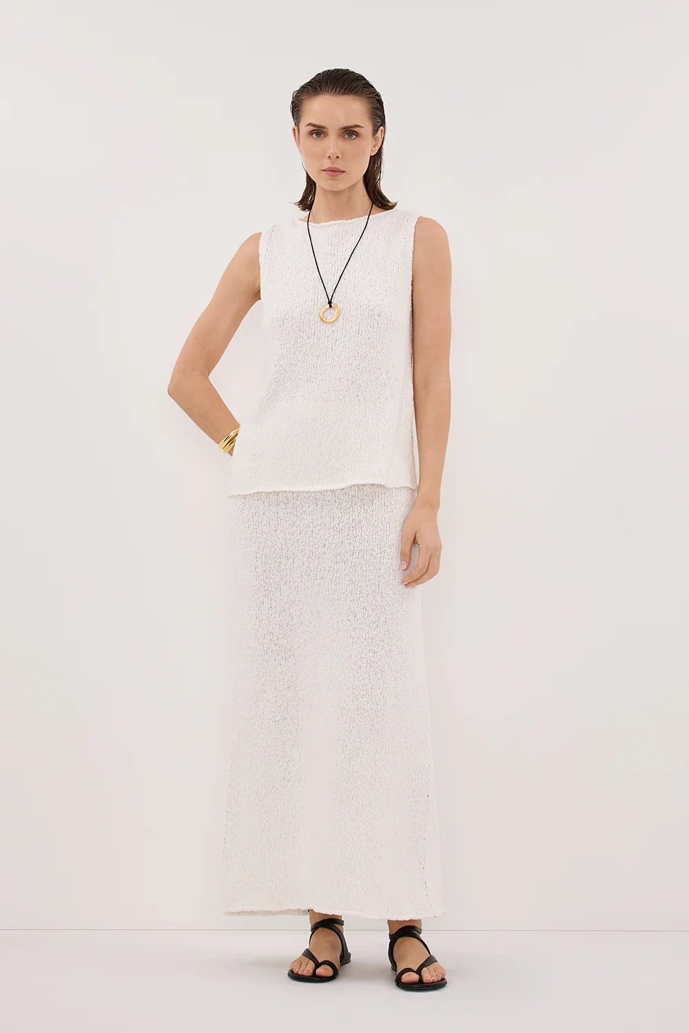 DINA OFF WHITE KNIT MIDI SKIRT - Yukikoi