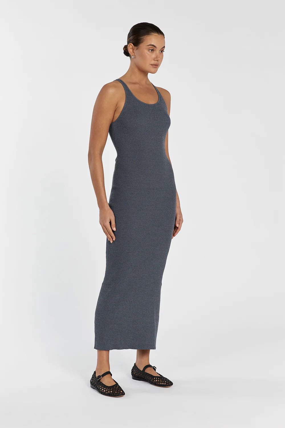 ZION DARK GREY MARLE KNIT MIDI DRESS - Yukikoi
