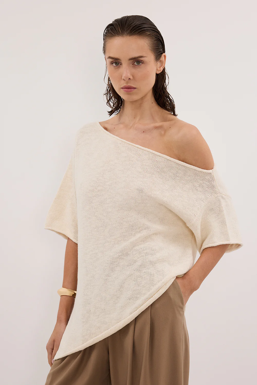 RICK CREAM ASYM KNIT TOP - Yukikoi