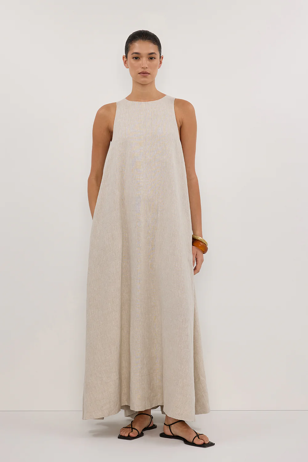 ISABELLE NATURAL LINEN MIDI DRESS - Yukikoi