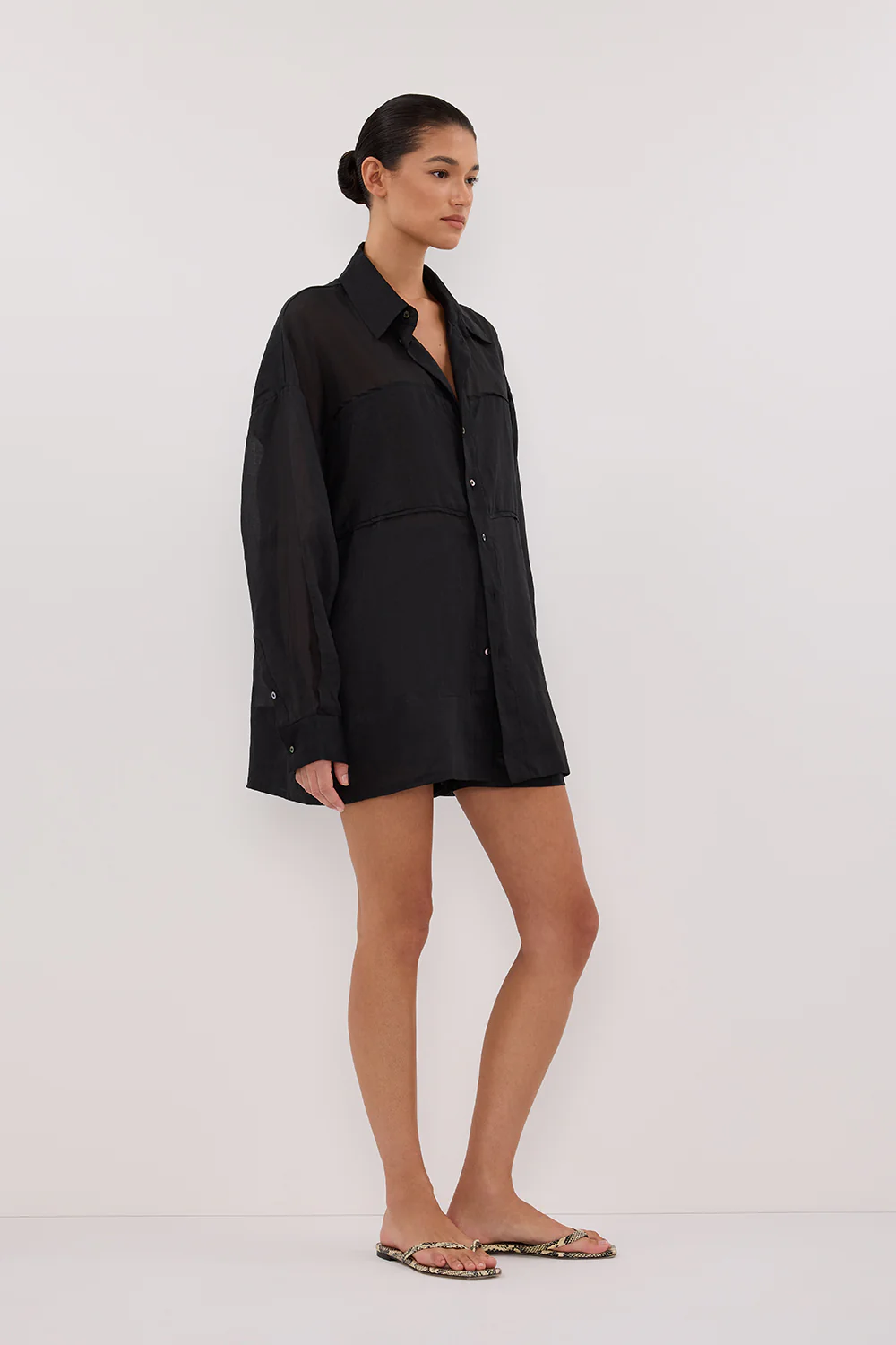 KAI BLACK OVERSIZED RAMIE LONG SLEEVE SHIRT - Yukikoi