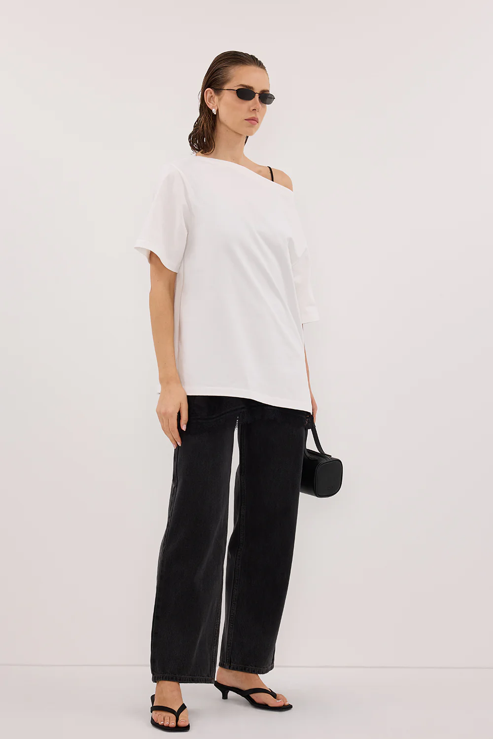 ESME WHITE ASYM BOAT NECK TEE - Yukikoi
