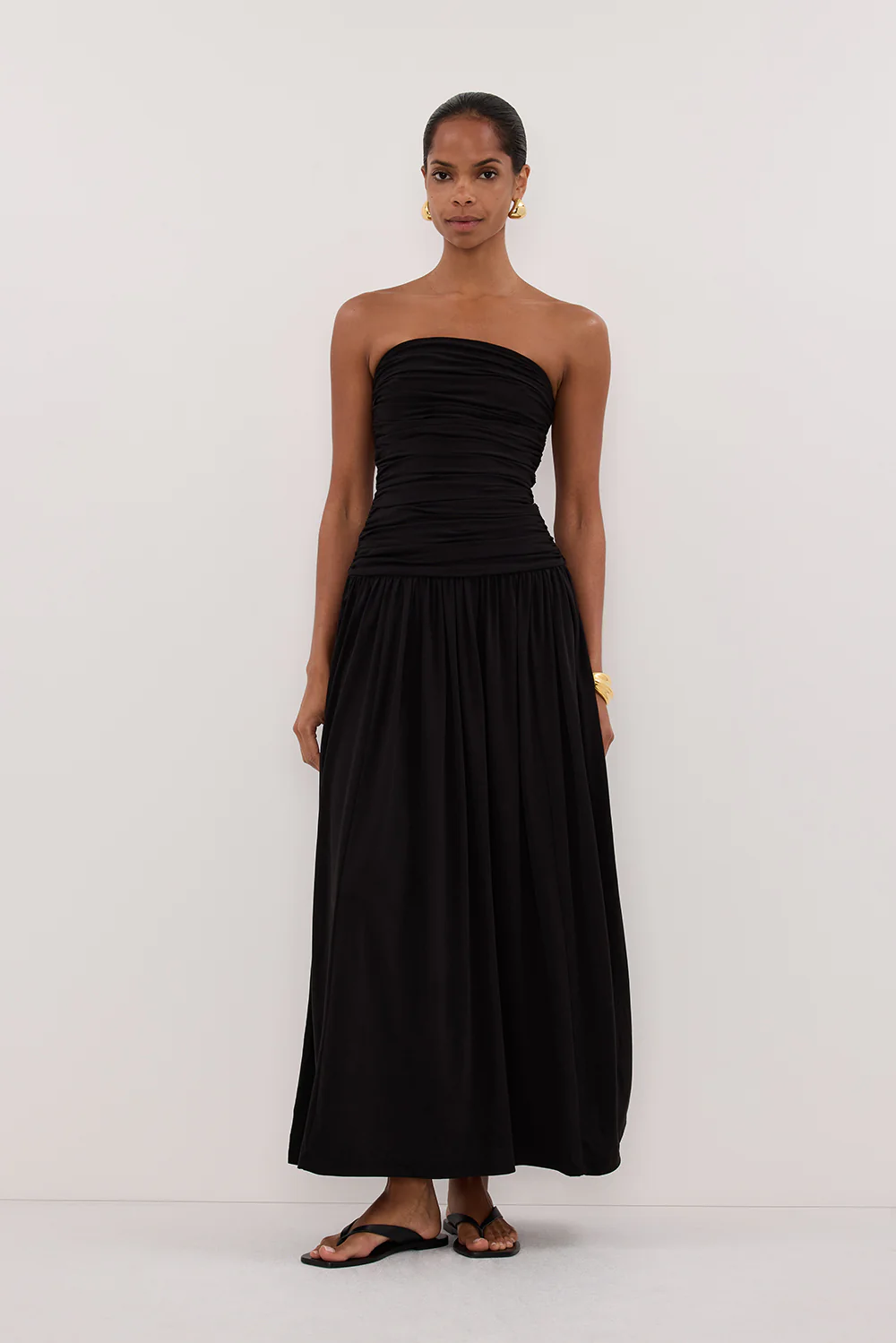 SHARI BLACK STRAPLESS BANDEAU MIDI DRESS - Yukikoi