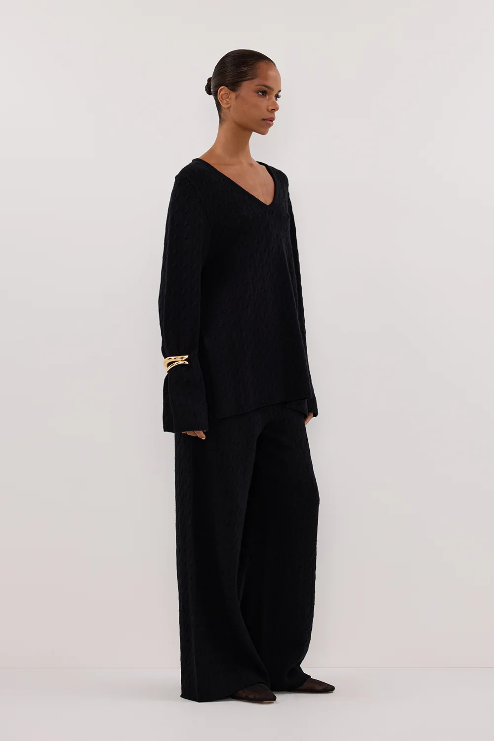 MAREN BLACK CABLE KNIT PANT - Yukikoi